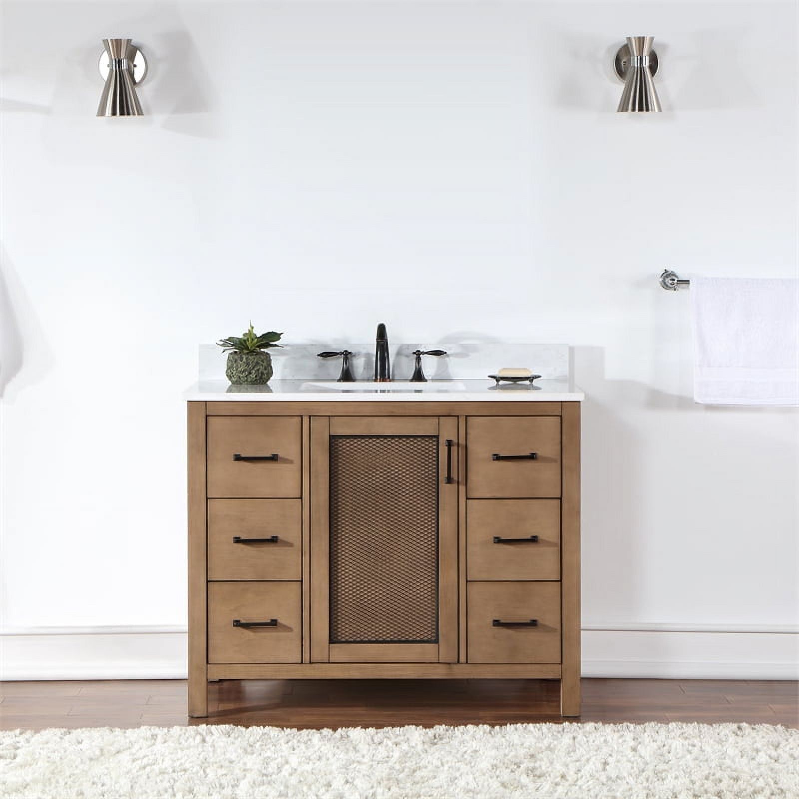 Hadiya 42" Brown Pine Vanity with White Stone Top