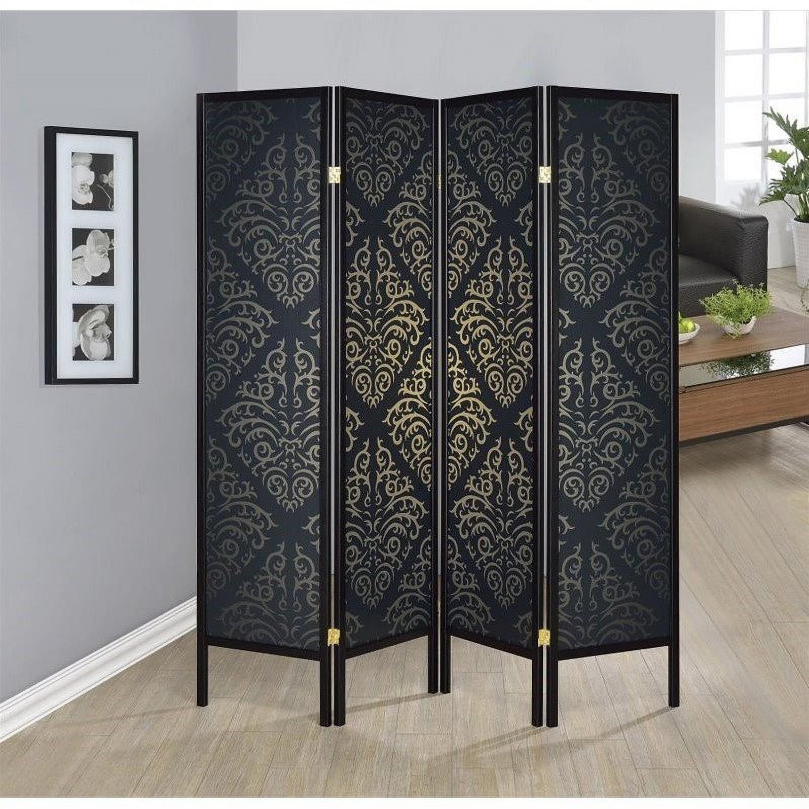 Elegant Black and Gold Damask 4-Panel Folding Screen