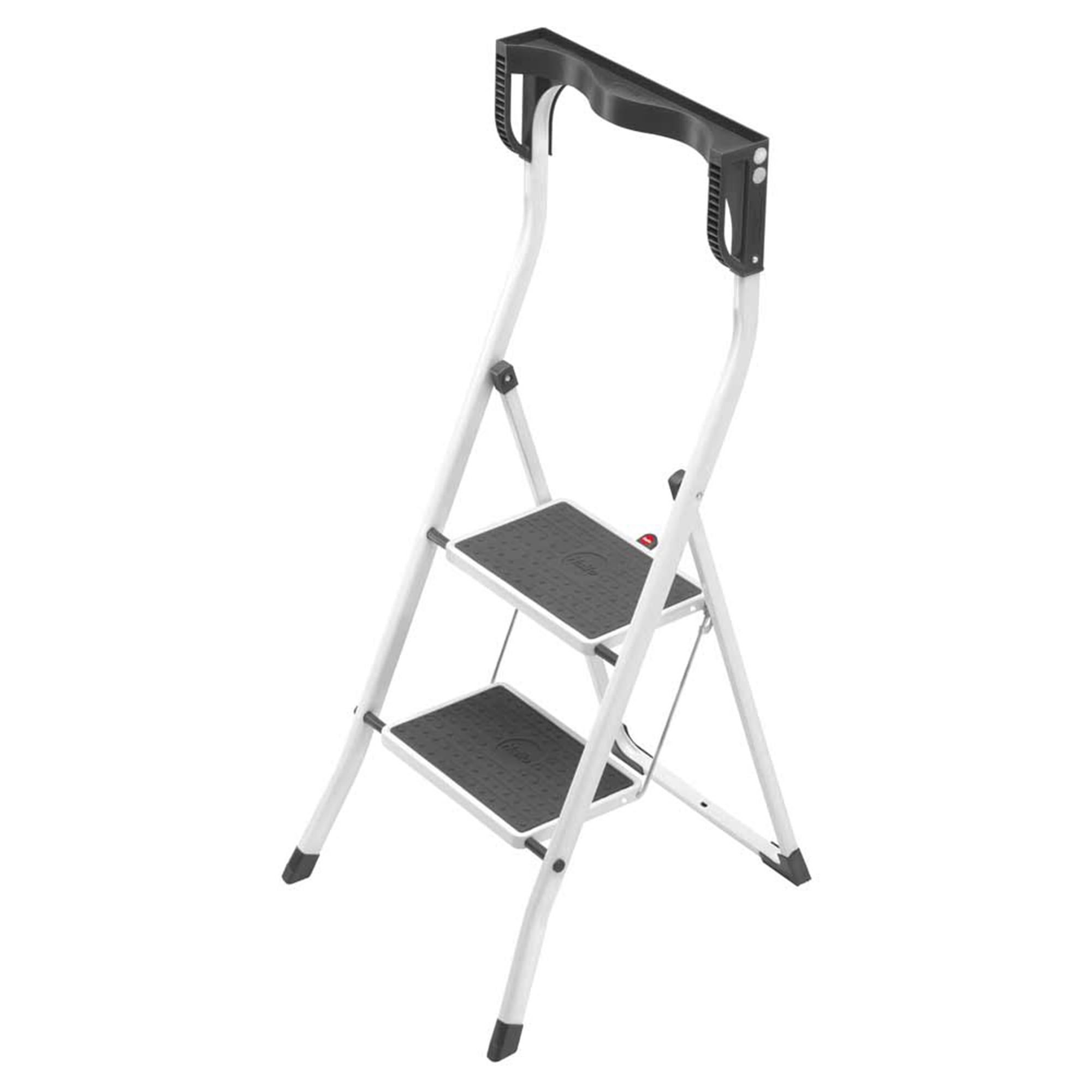 Hailo White Steel 2-Step Foldable Safety Ladder with Handrails