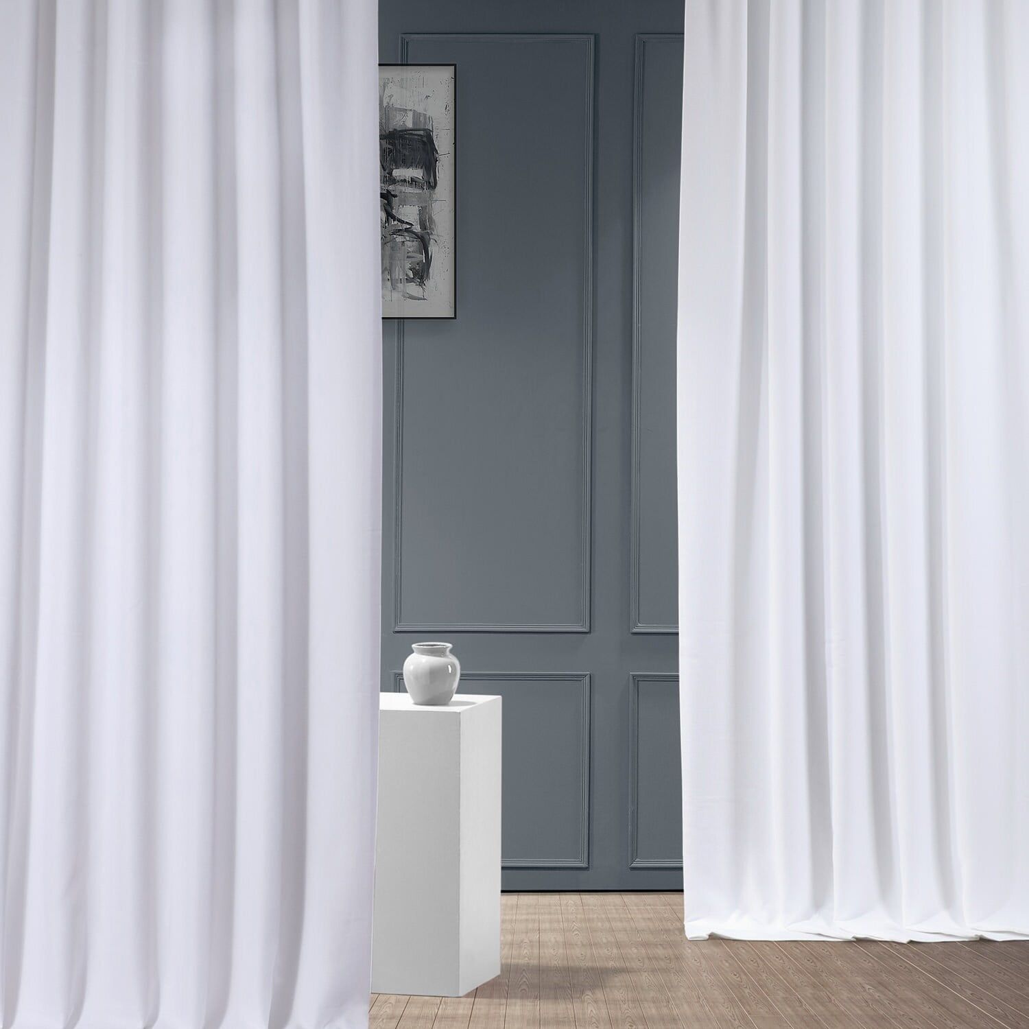Dove White Faux Linen Blackout Window Panel, 50" x 120"