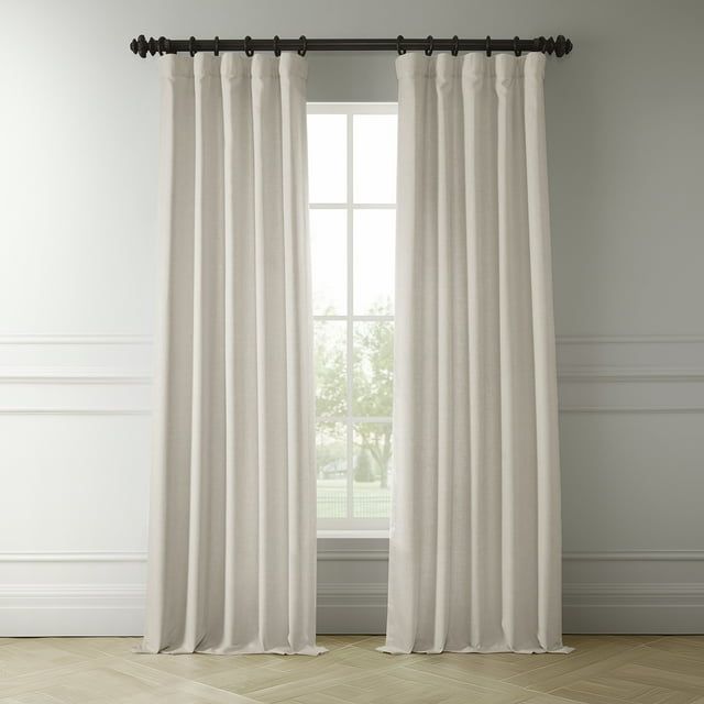 Parchment Cream Faux Linen Room-Darkening Window Panel, 50x84