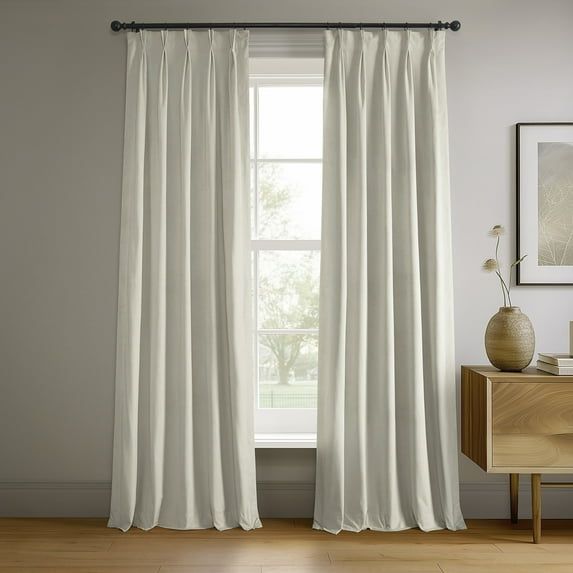 Porcelain White Velvet Blackout Pleated Curtain Panel 25" x 108"