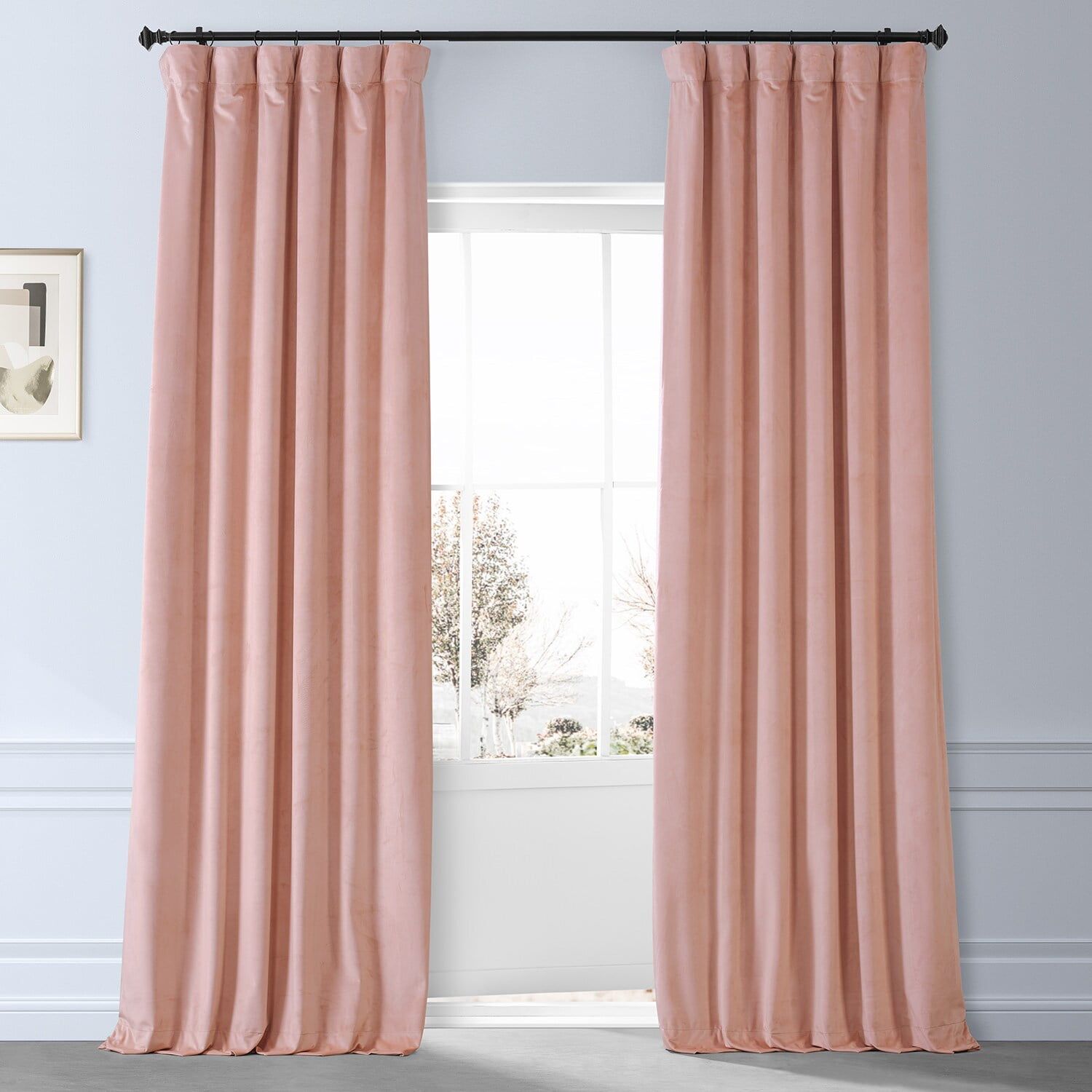Apricot Blossom Pink Velvet Blackout Curtain Panel, 50" x 96"
