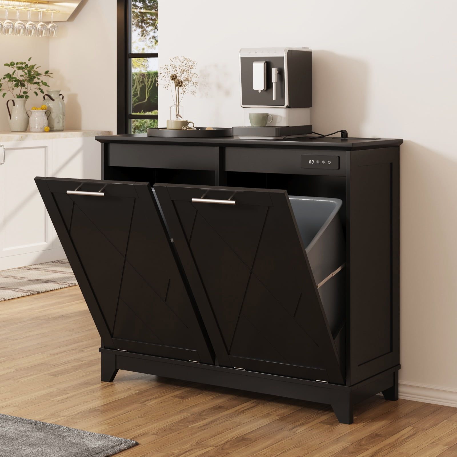 Black Double Tilt-Out Trash Cabinet with Deodorizing Function