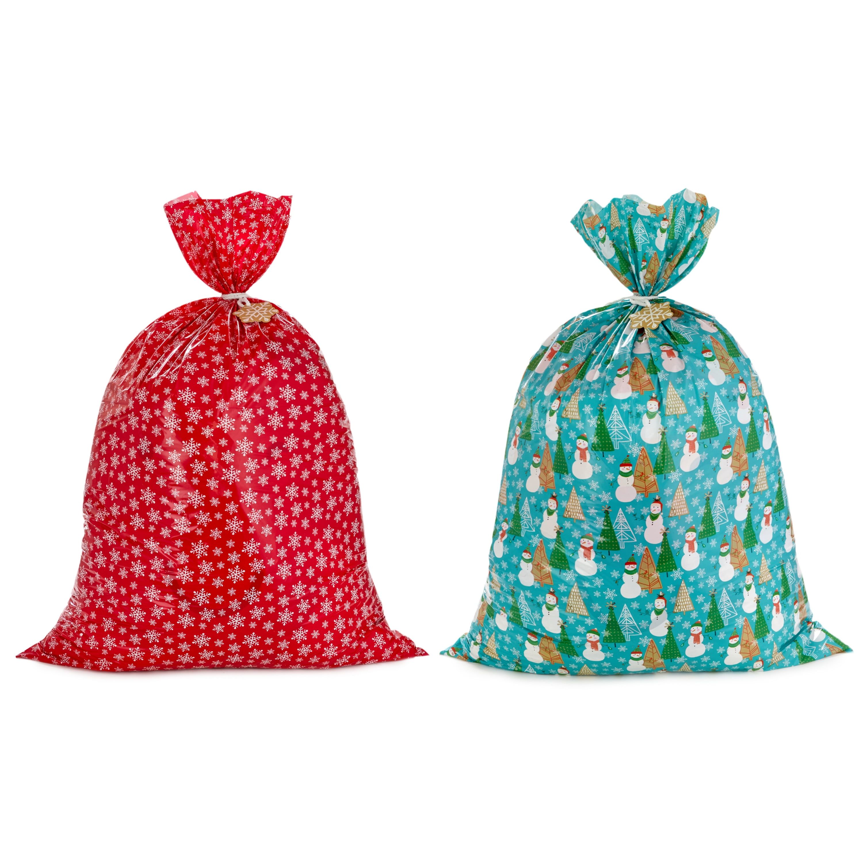 Jumbo Red and Blue Holiday Gift Bags with Snowflakes and Snowmen