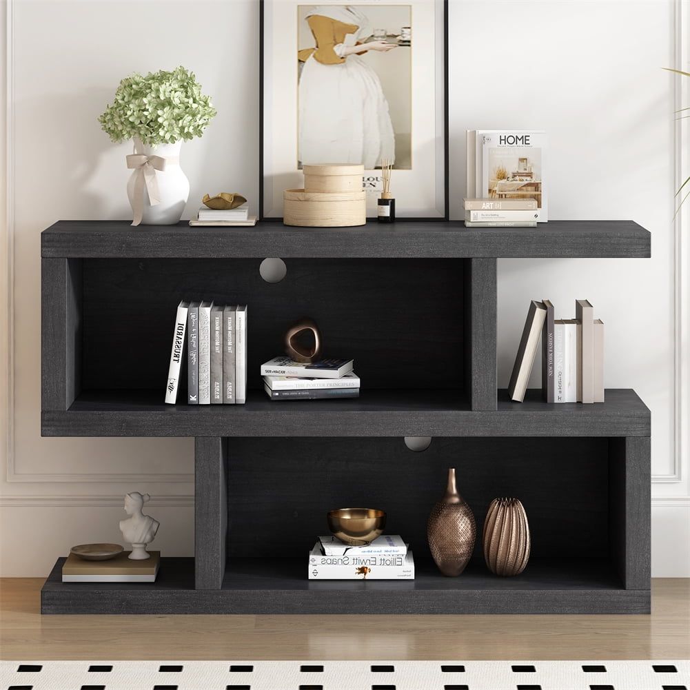 Black Geometric 47.2" MDF Console Table with Open Storage