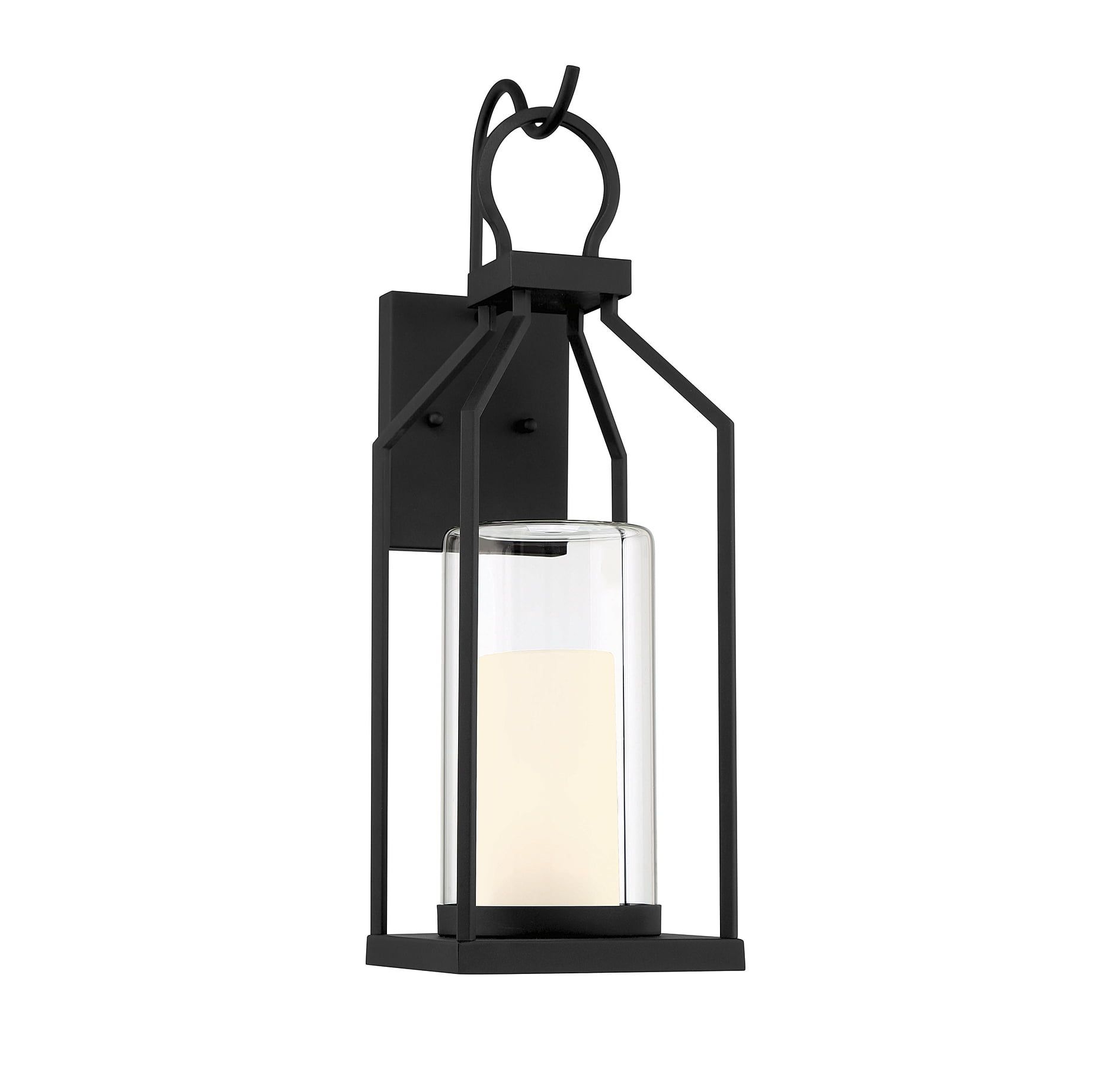 Matte Black Transitional Outdoor Wall Lantern with Opal Glass Shade
