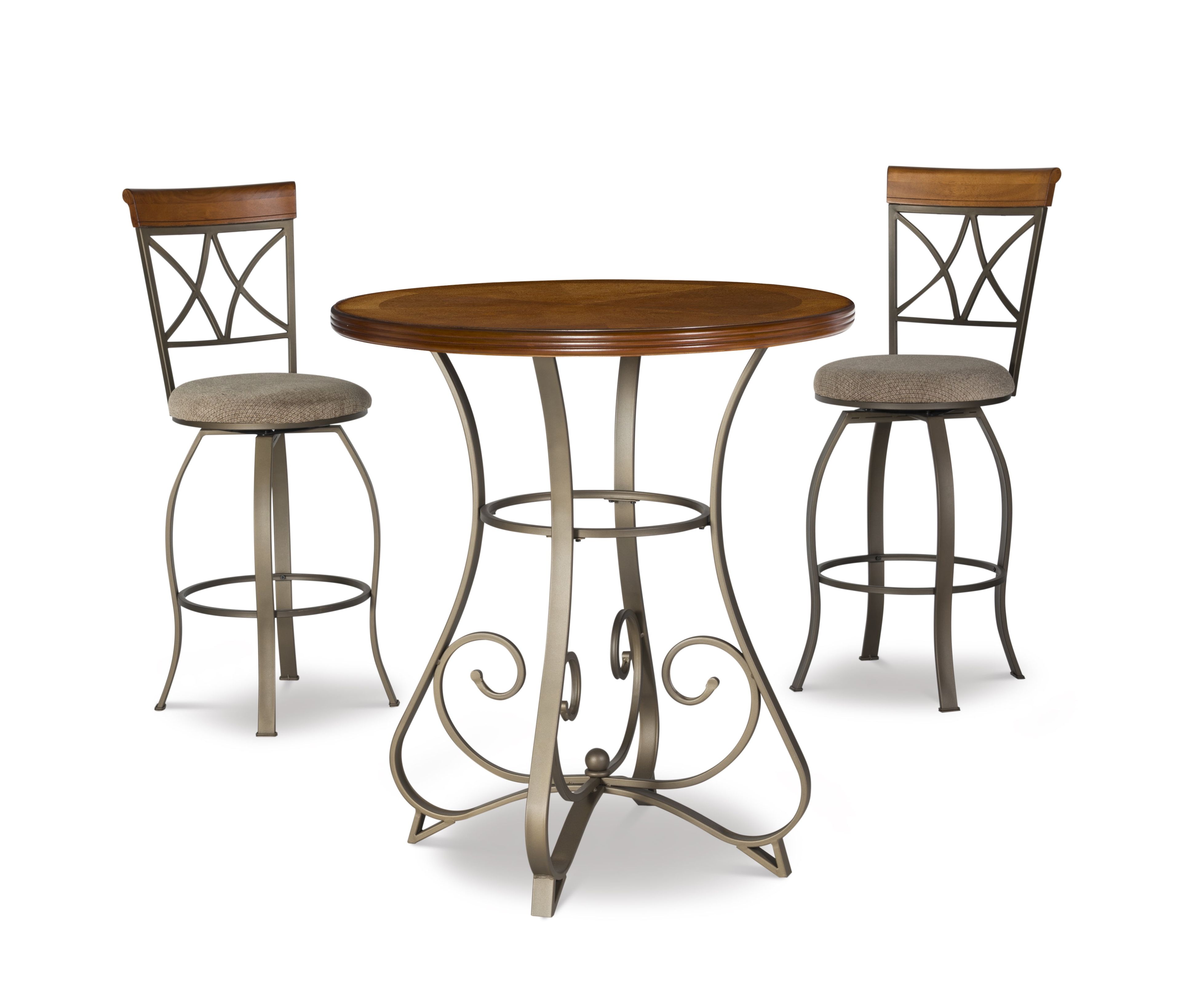 Hamilton 3-Piece Matte Pewter and Bronze Pub Set with Swivel Chairs