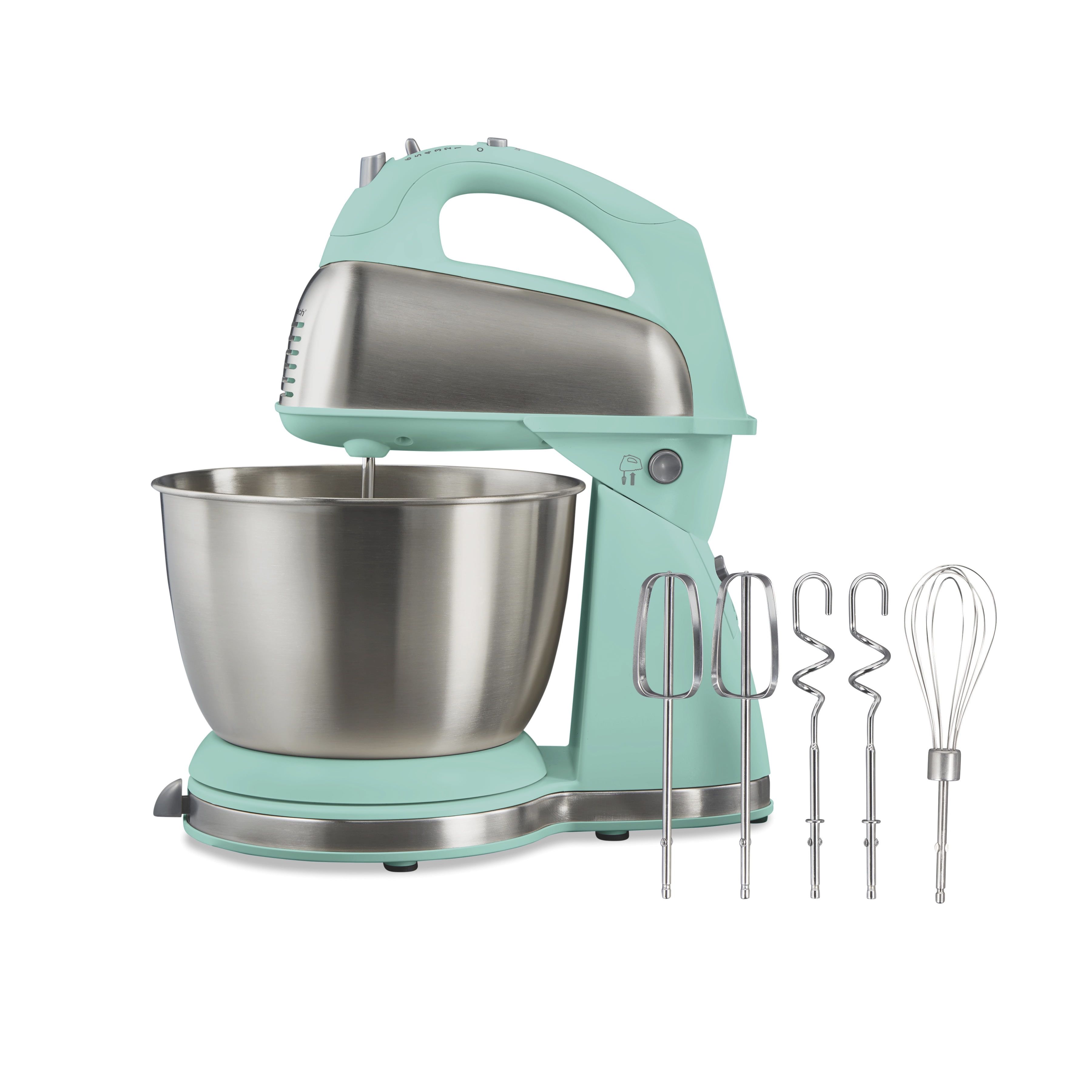 Aqua Blue Stainless Steel 4-Quart Stand Mixer with Attachments