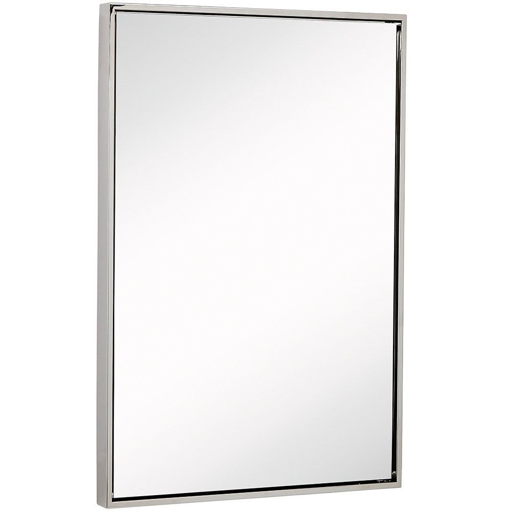 Polished Nickel Rectangular Wall Mirror with Wood Backing