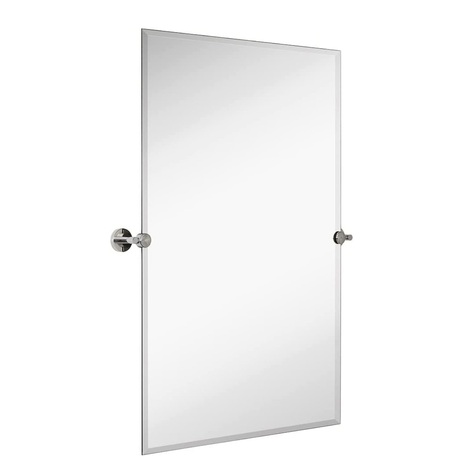 Elegant Rectangular Frameless Pivot Mirror with Polished Chrome Anchors, 24" x 36"