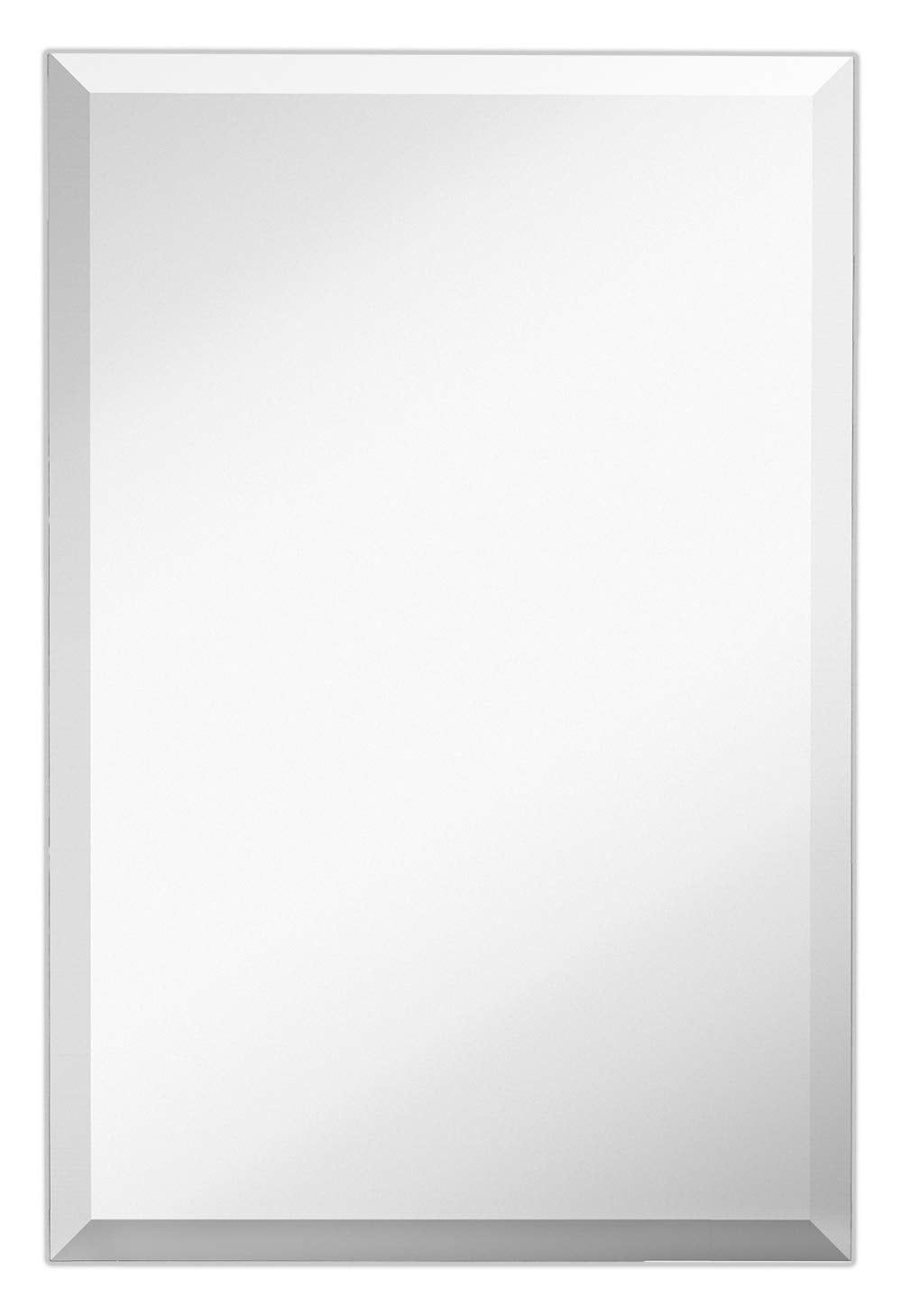 Large Frameless Rectangular Beveled Wall Mirror with Wood Backing