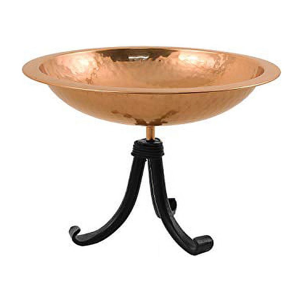 Hammered Copper Birdbath with Wrought Iron Tripod Stand