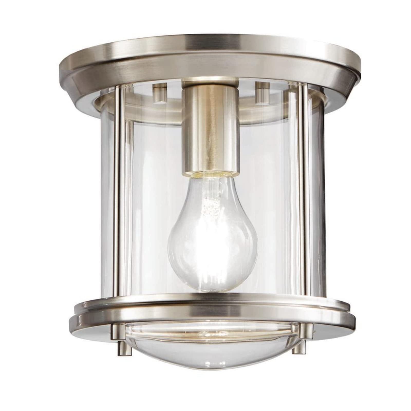 Brushed Nickel and Glass Cylinder Flush Mount Light