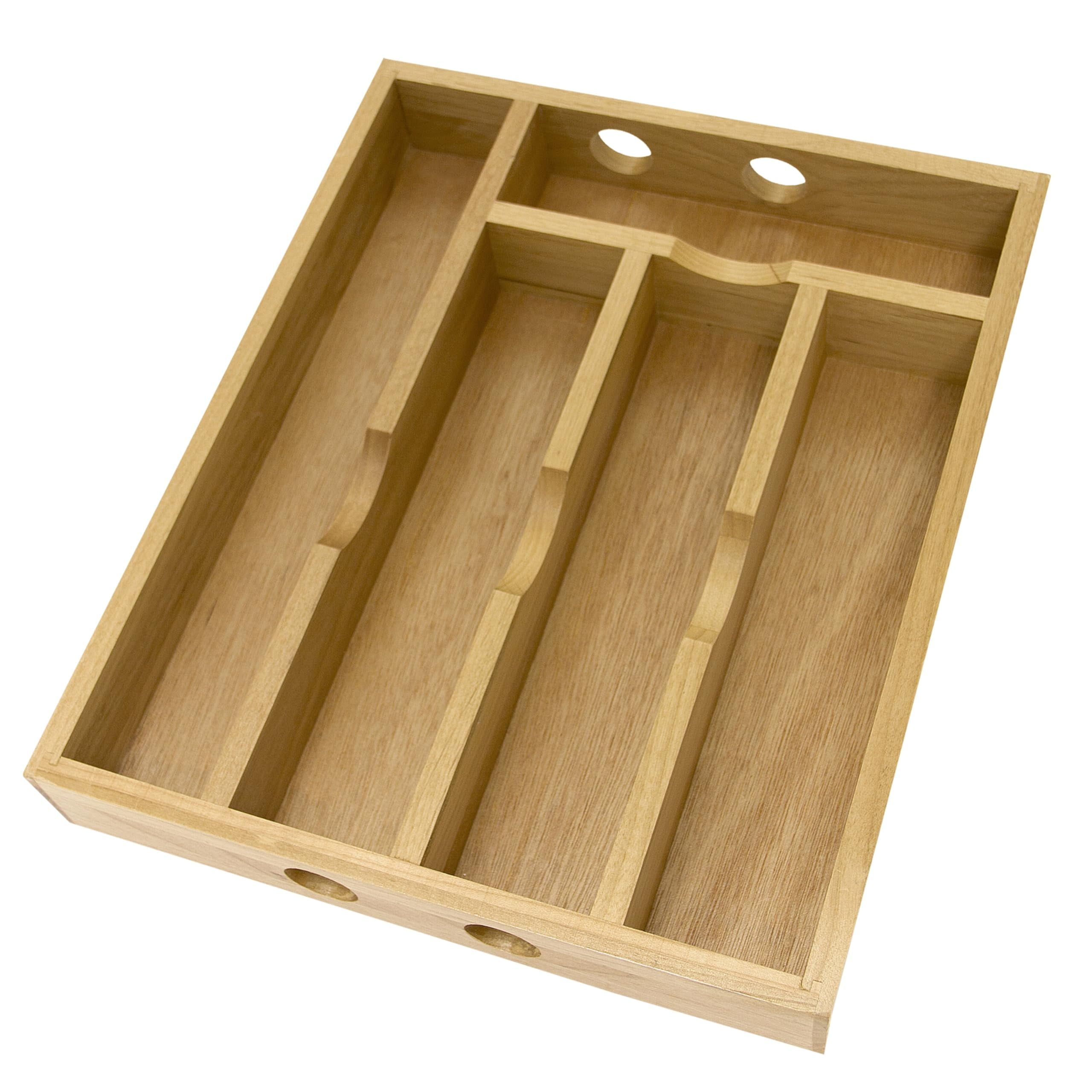 Natural Unfinished Wood Flatware Storage Caddy with Compartments