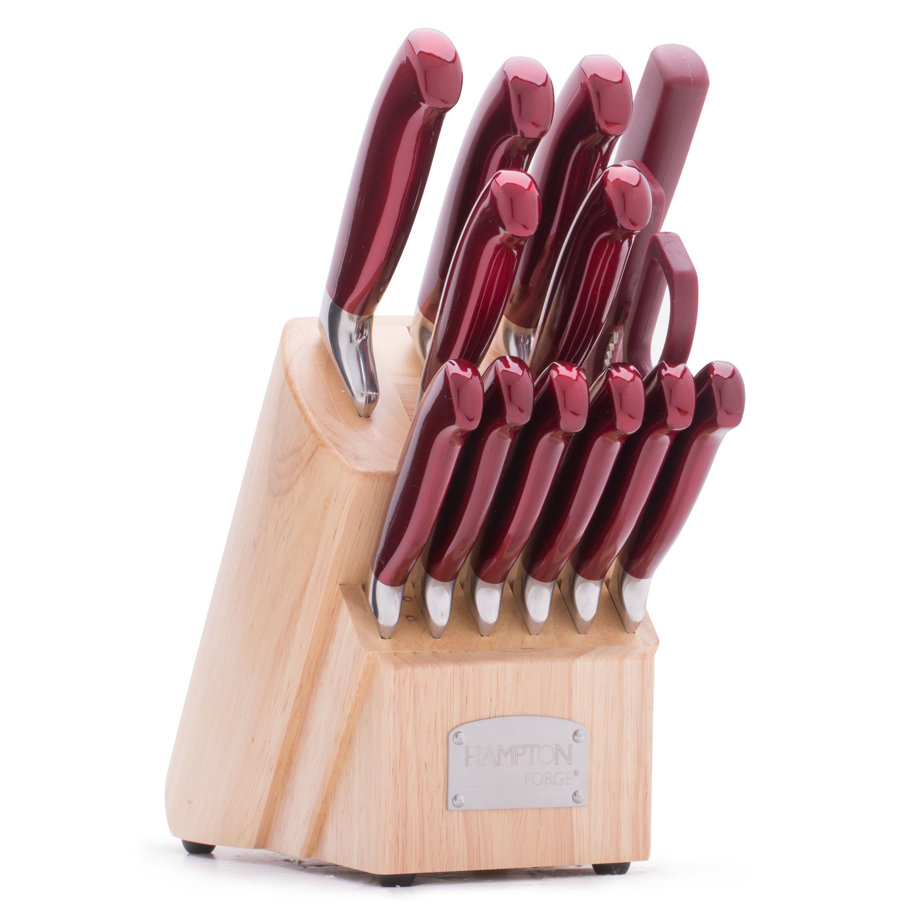 Argentum Red 14-Piece Stainless Steel Knife Block Set