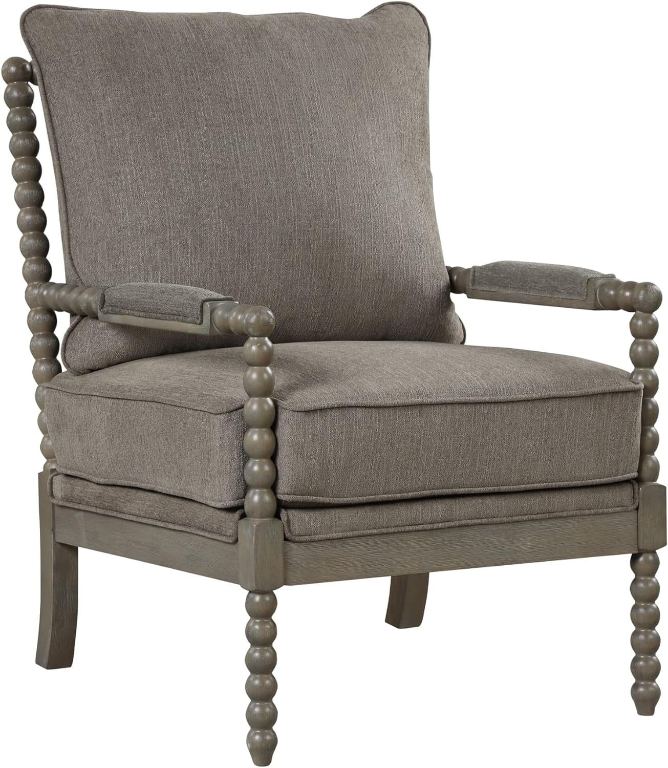 Rustic Taupe Cushioned Accent Armchair with Antique Grey Wooden Frame