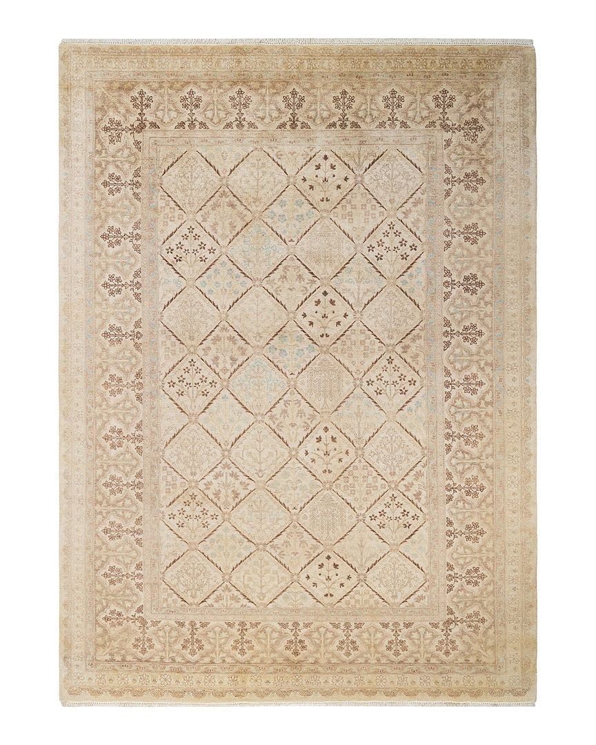 Hand-Knotted Beige and Red Wool Aztec Medium Area Rug