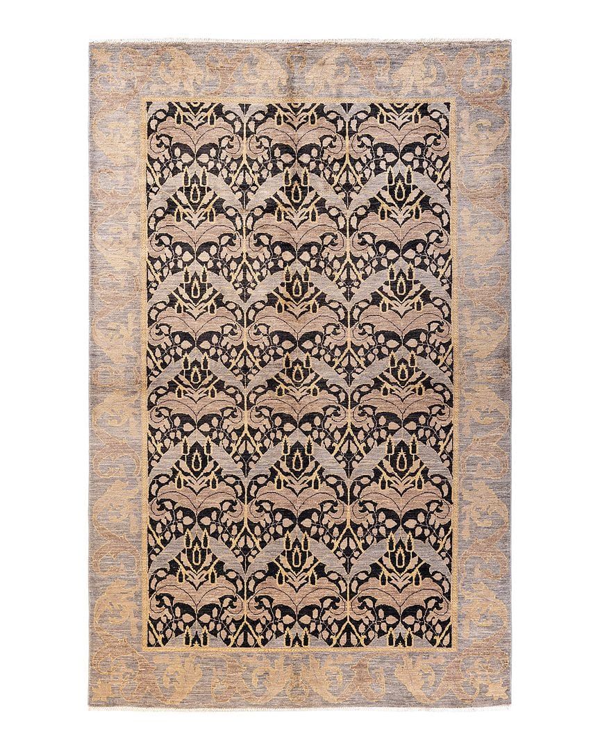 Adorn Arts Crafts 5'10" x 9'3" Hand-Knotted Black Wool Area Rug