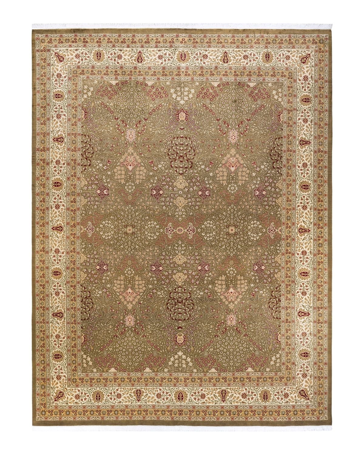 Hand-Knotted Traditional Brown Wool Area Rug 9' x 12'