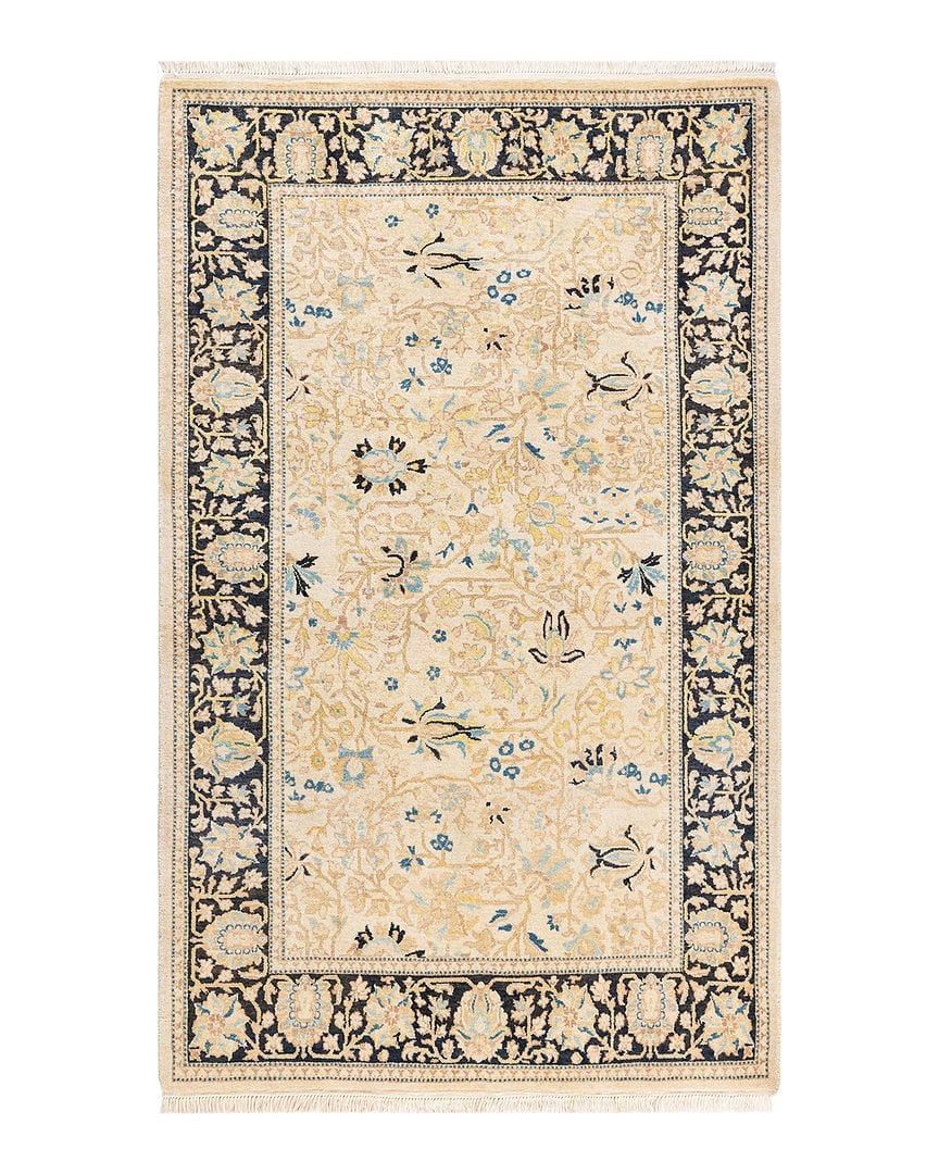 Hand-Knotted Ivory Wool Geometric Traditional Area Rug 3' x 5'