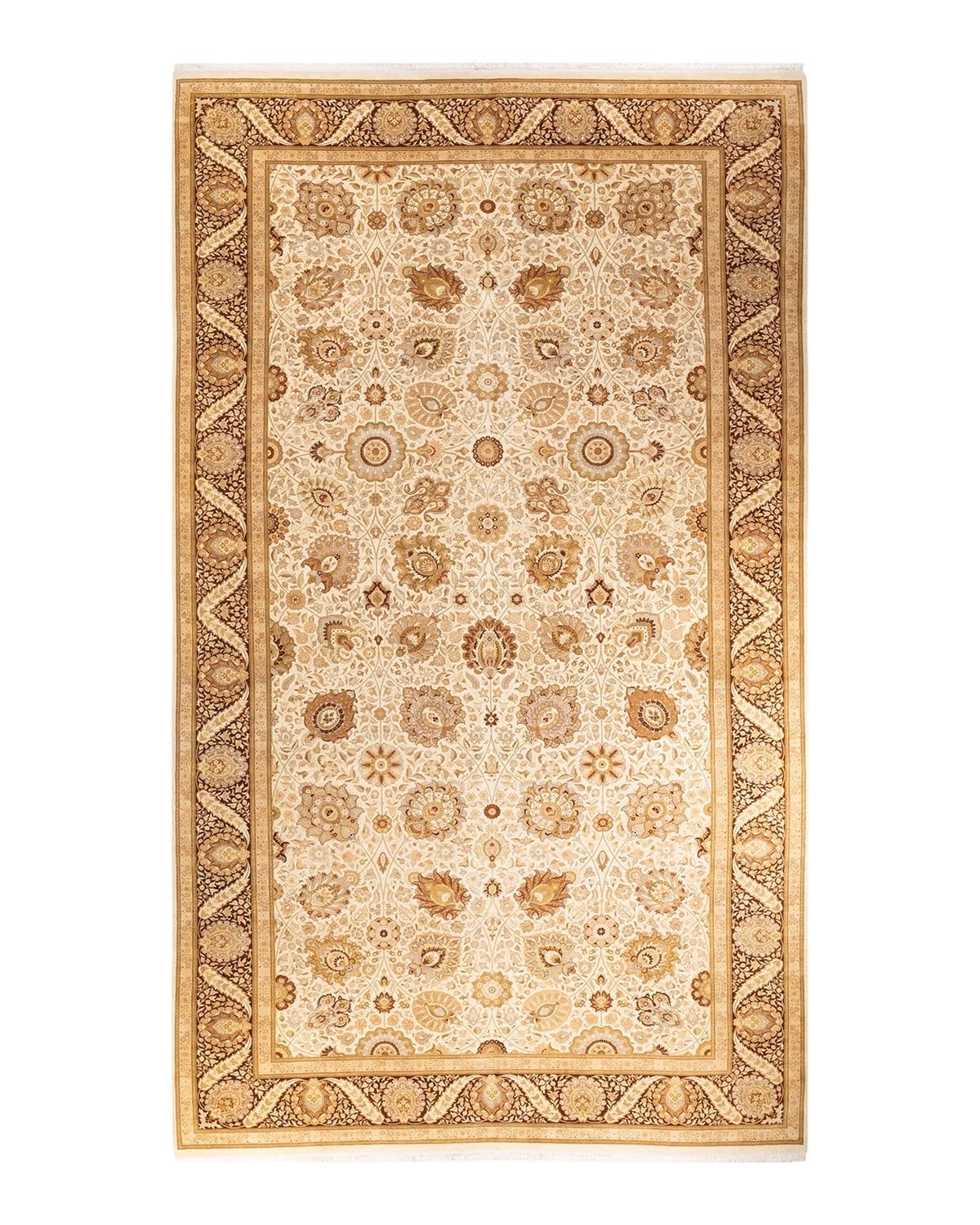 Elegant Ivory Hand-Knotted Wool Oriental Area Rug, 9'3" x 16'0"