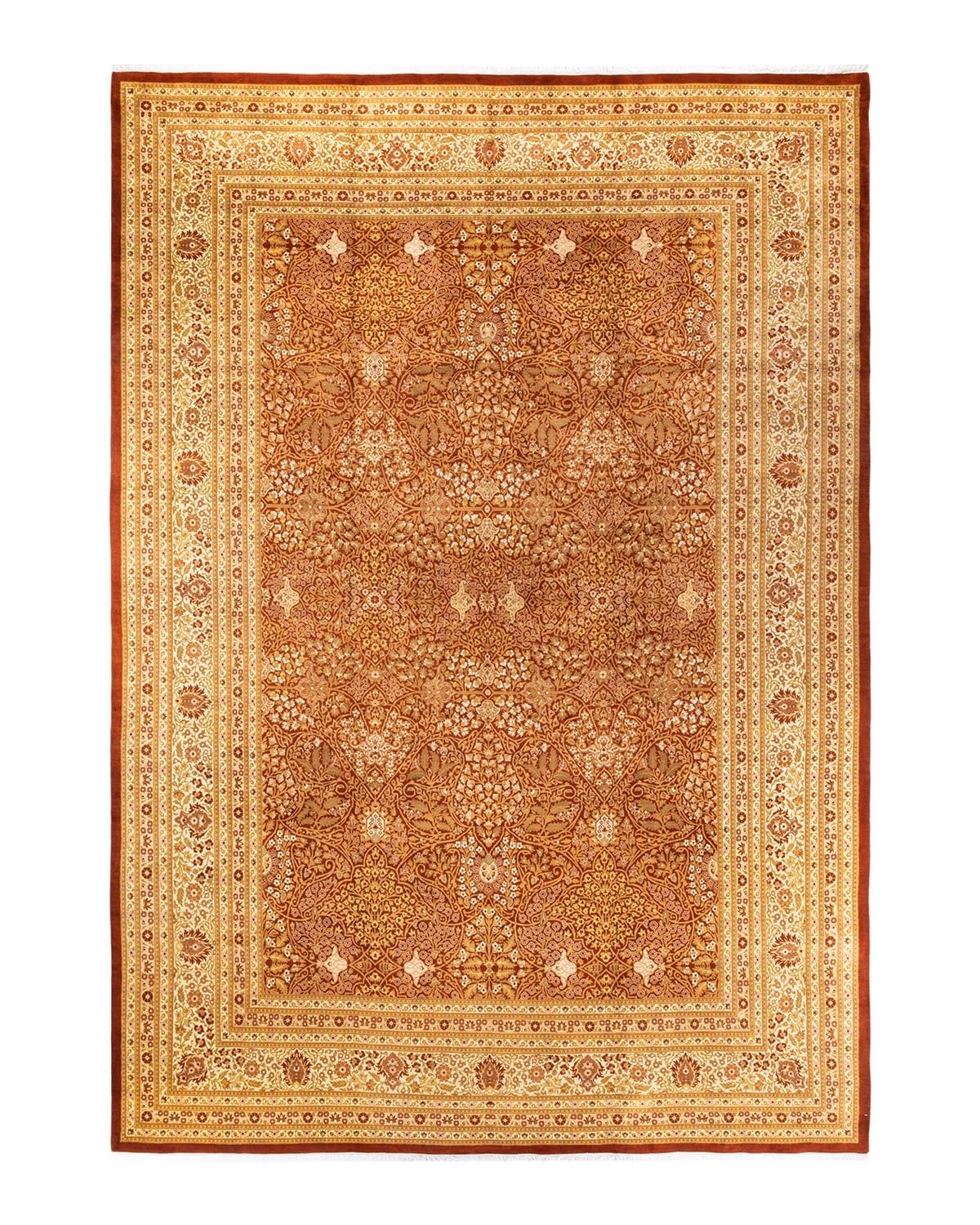 Hand-Knotted Oversized Orange Wool Traditional Area Rug