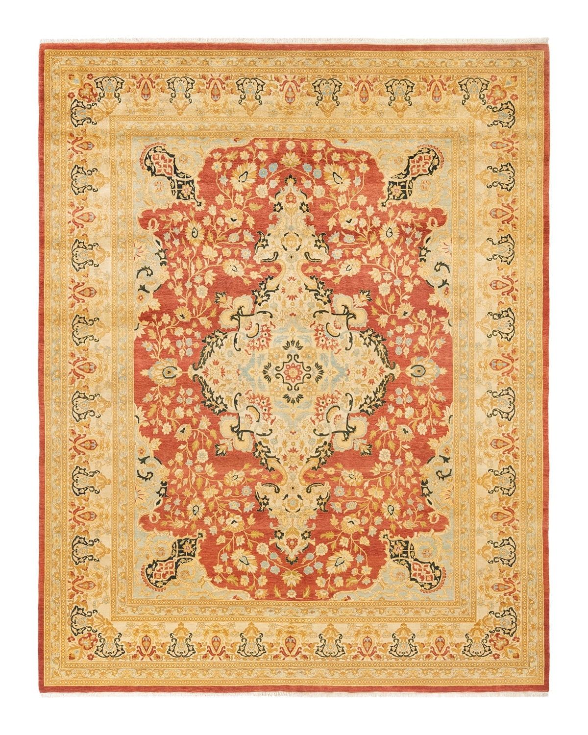 Hand-Knotted Rectangular Orange and Rust Wool Area Rug