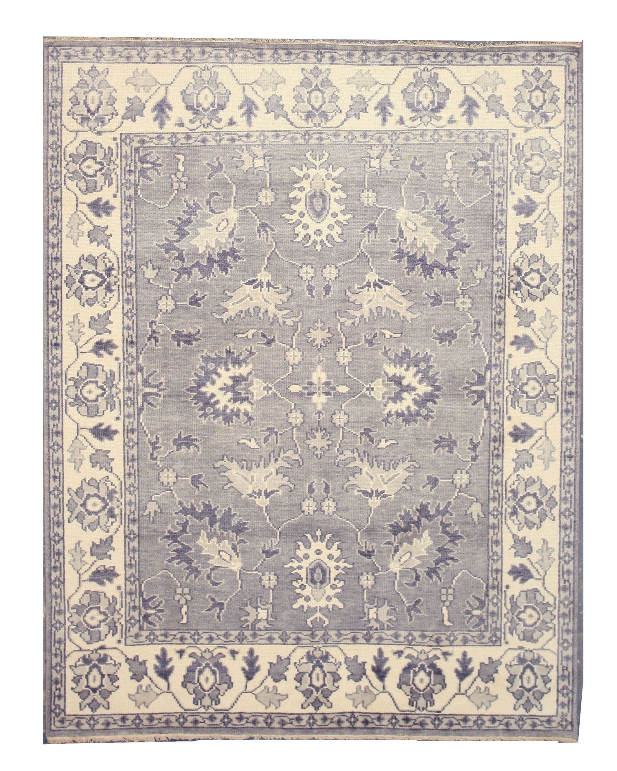 Elegant Hand-Knotted Gray Wool 9' x 12' Traditional Oriental Rug