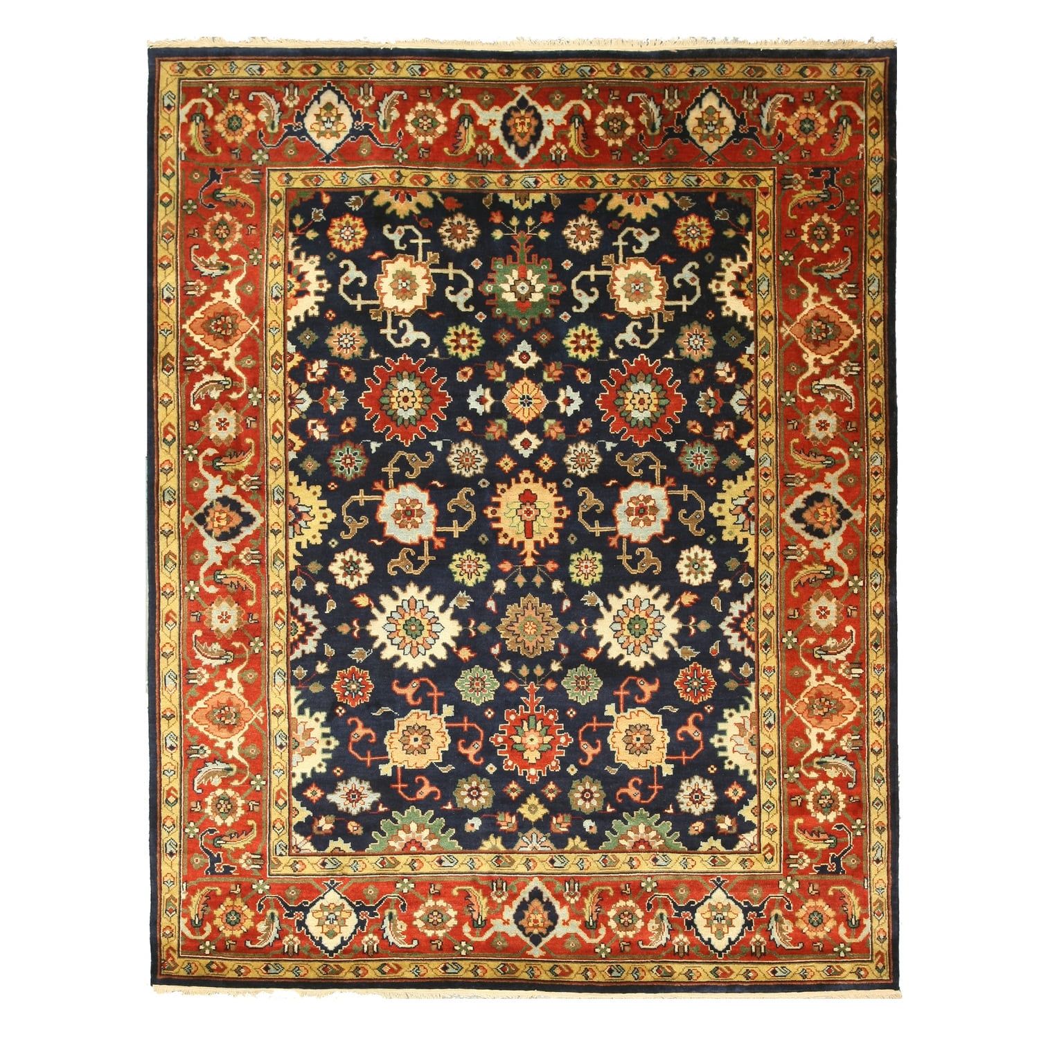 Elegant Ivory Wool 9' x 12' Hand-Knotted Traditional Rug