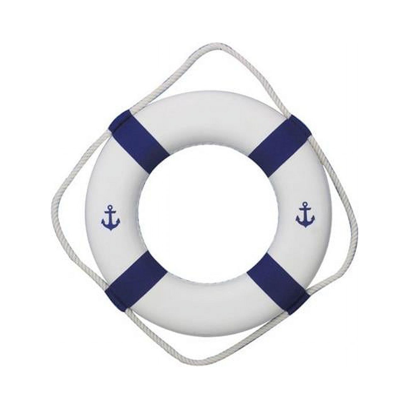Handcrafted White and Blue Nautical Lifering Wall Decor, 15-inch