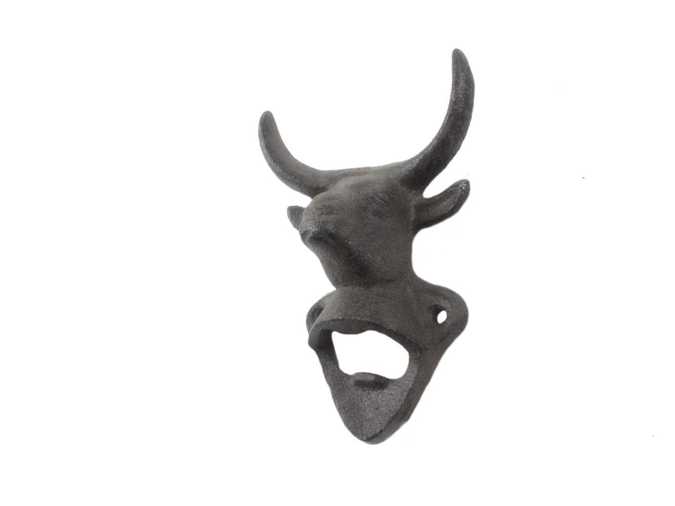 Rustic Cast Iron Bull Head Wall Mounted Bottle Opener 6"