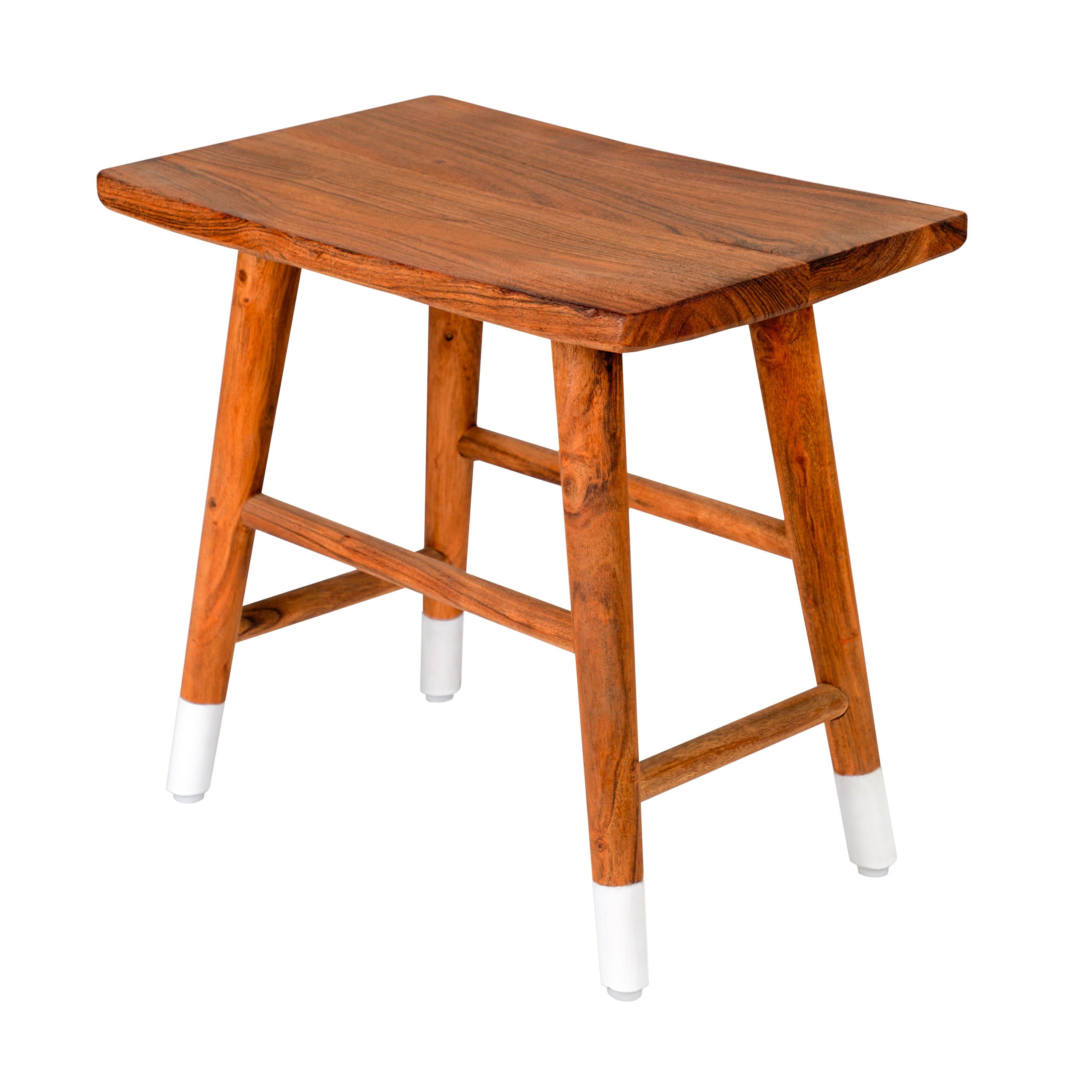 18" Warm Brown Acacia Wood Rectangular Side Table with Angled Legs