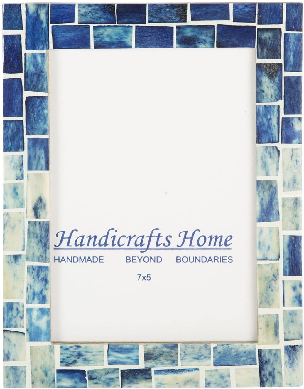 Blue and White Mosaic 5x7 Tabletop and Wall Picture Frame