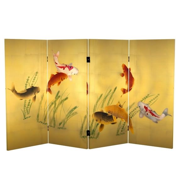 Gold Koi Pond Double Sided Canvas 4-Panel Room Divider