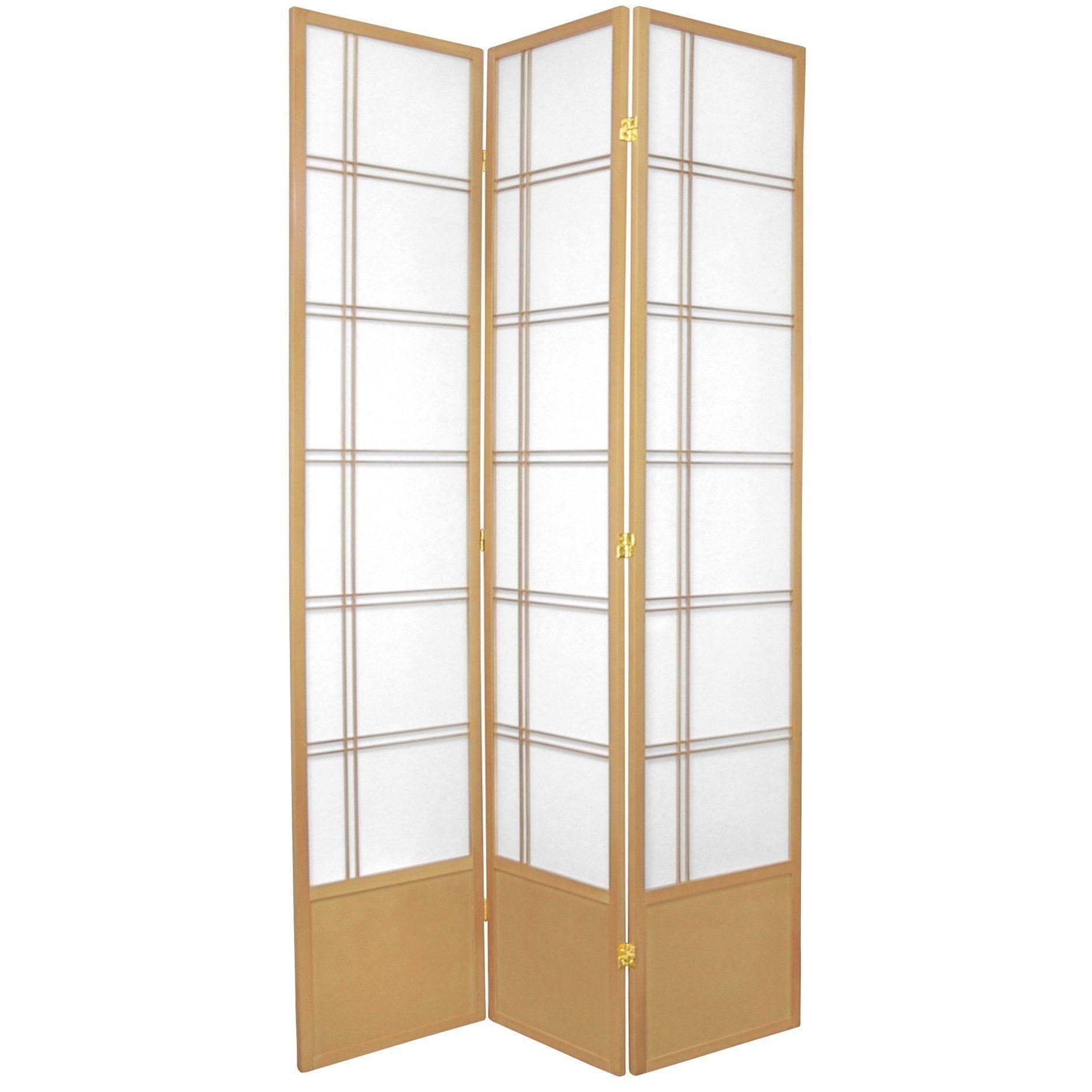 Natural Spruce Wood and Rice Paper Shoji Room Divider
