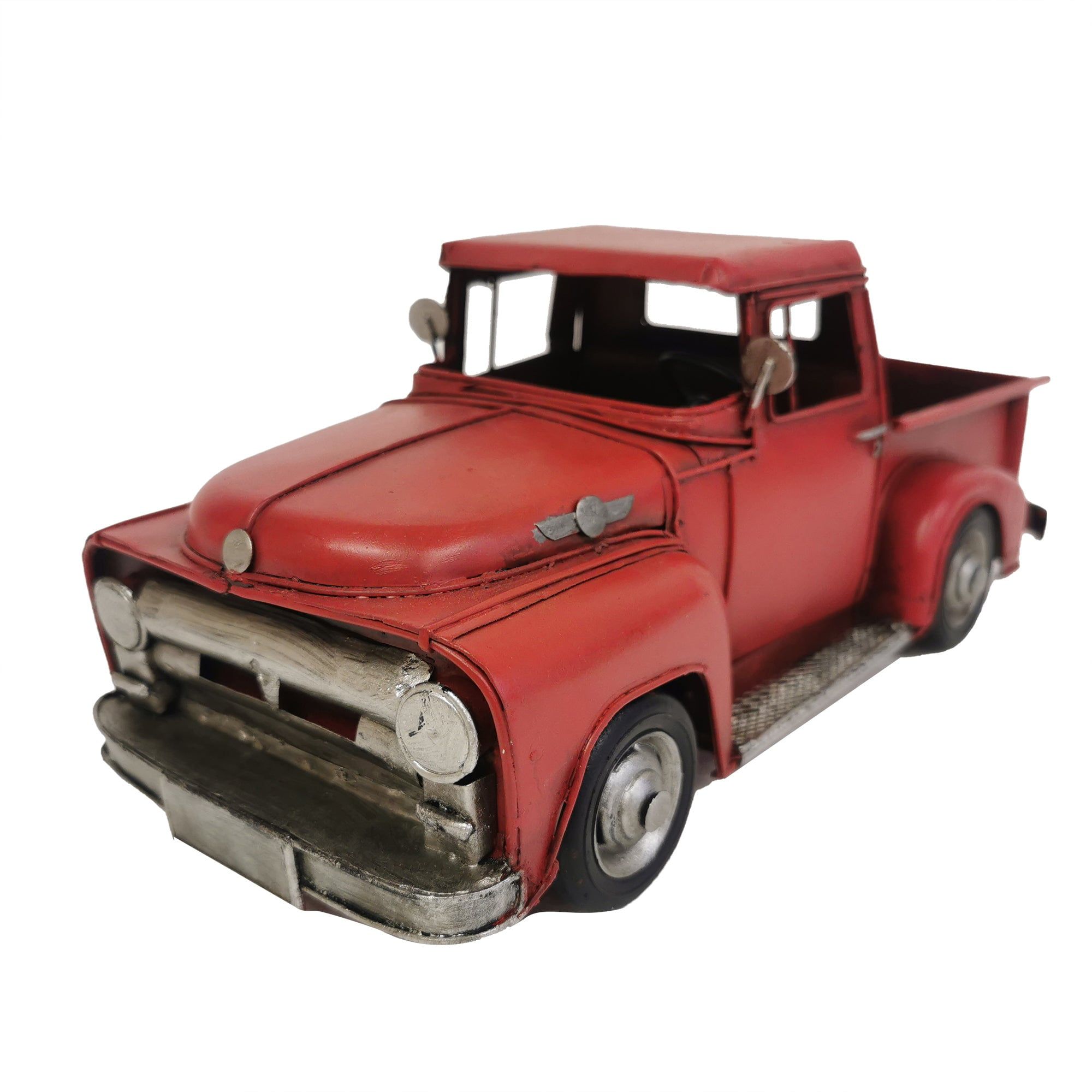 Handmade Red Metal Pickup Truck Model