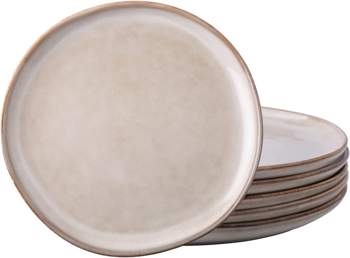 Handcrafted Beige Ceramic Dinner Plates Set of 6