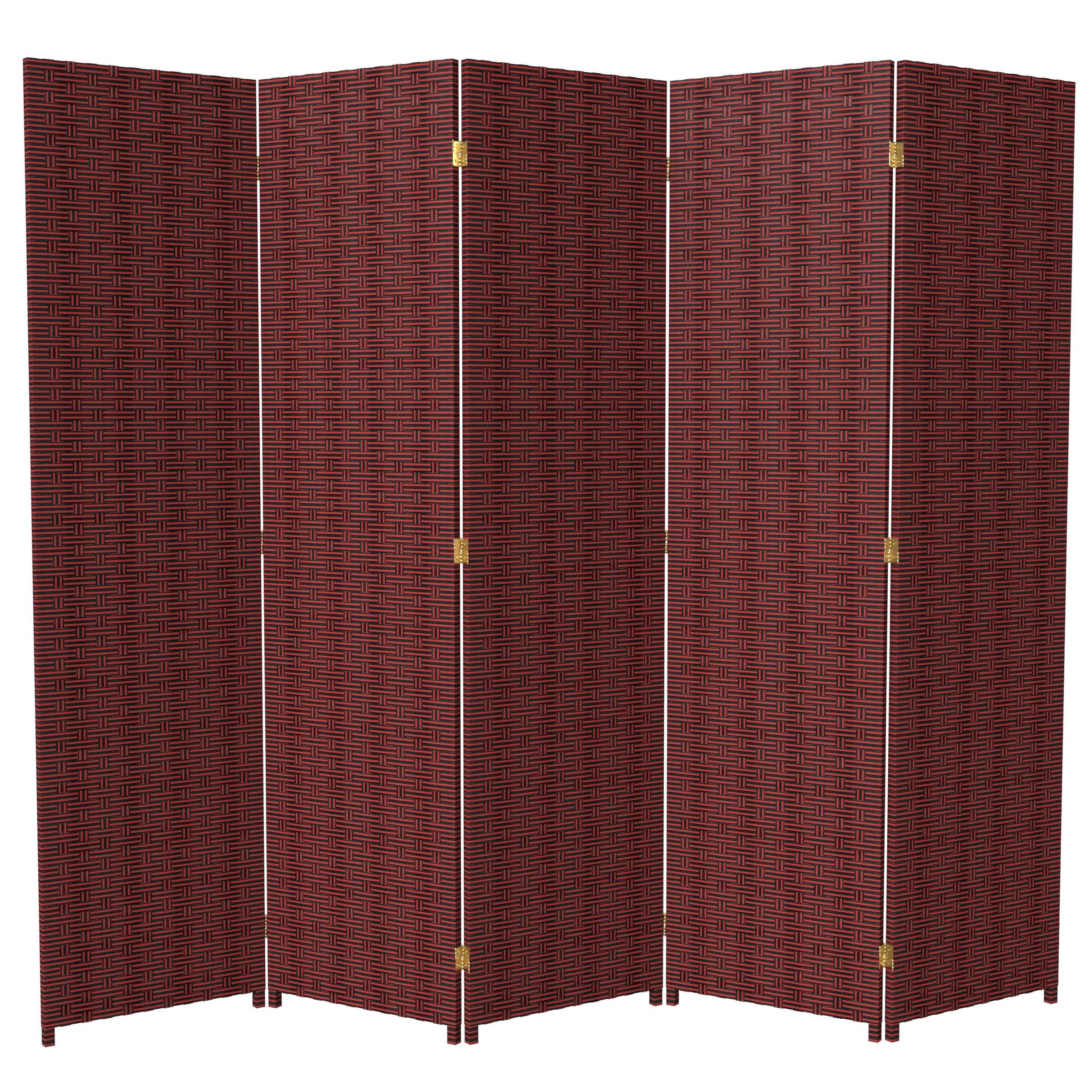 Red and Black Woven Fiber 5-Panel Folding Room Divider