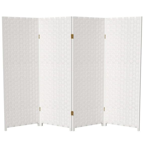White Woven Fiber 4-Panel Folding Room Divider