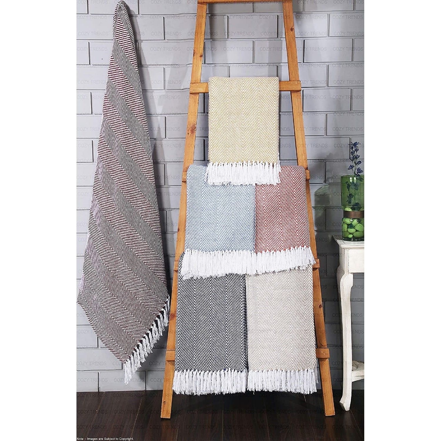 Handwoven Chevron Turquoise Cotton Throw Blankets Set of 2 (50''x60'')