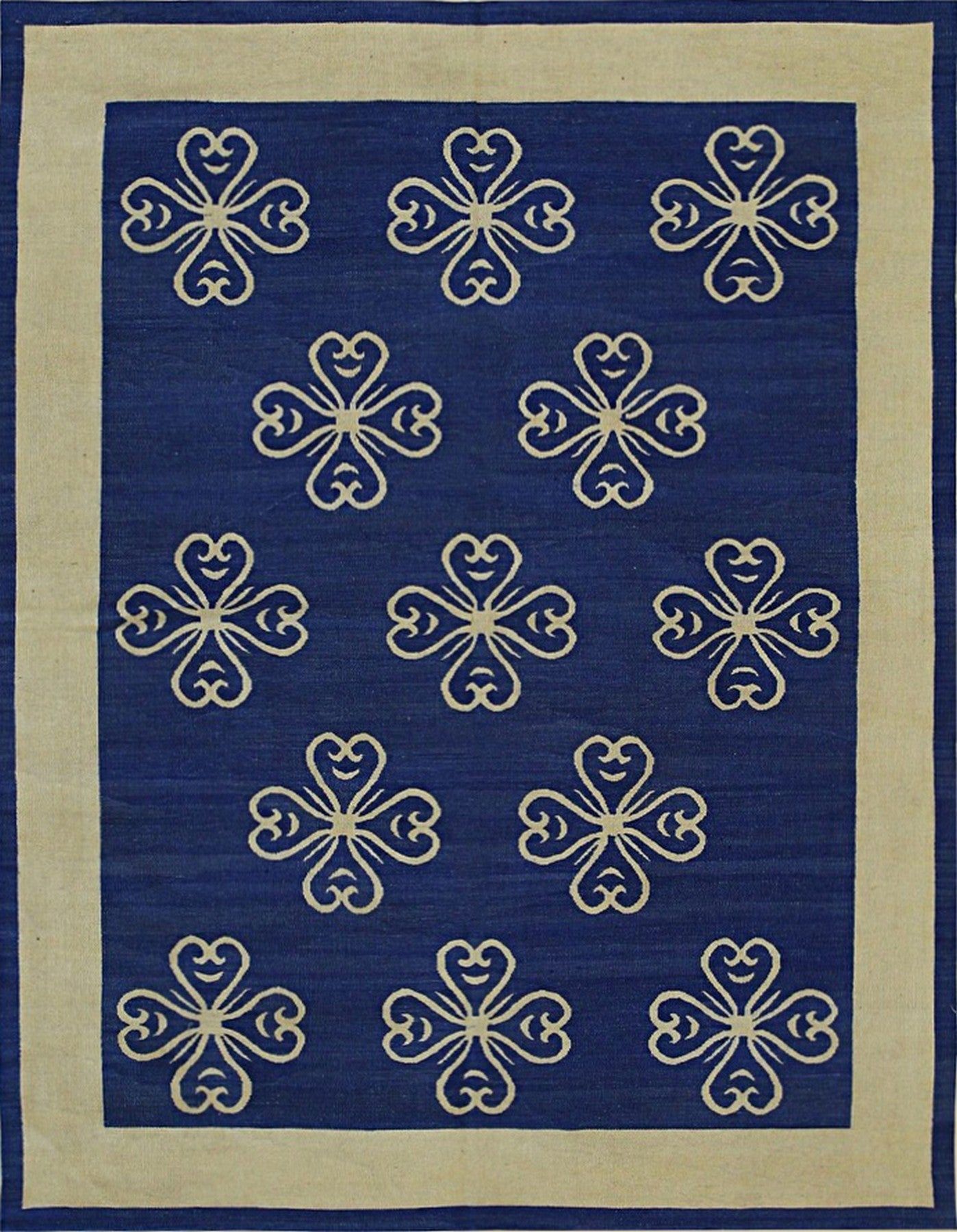 Handwoven Artisanal Blue Wool 6' x 8' Flatweave Area Rug