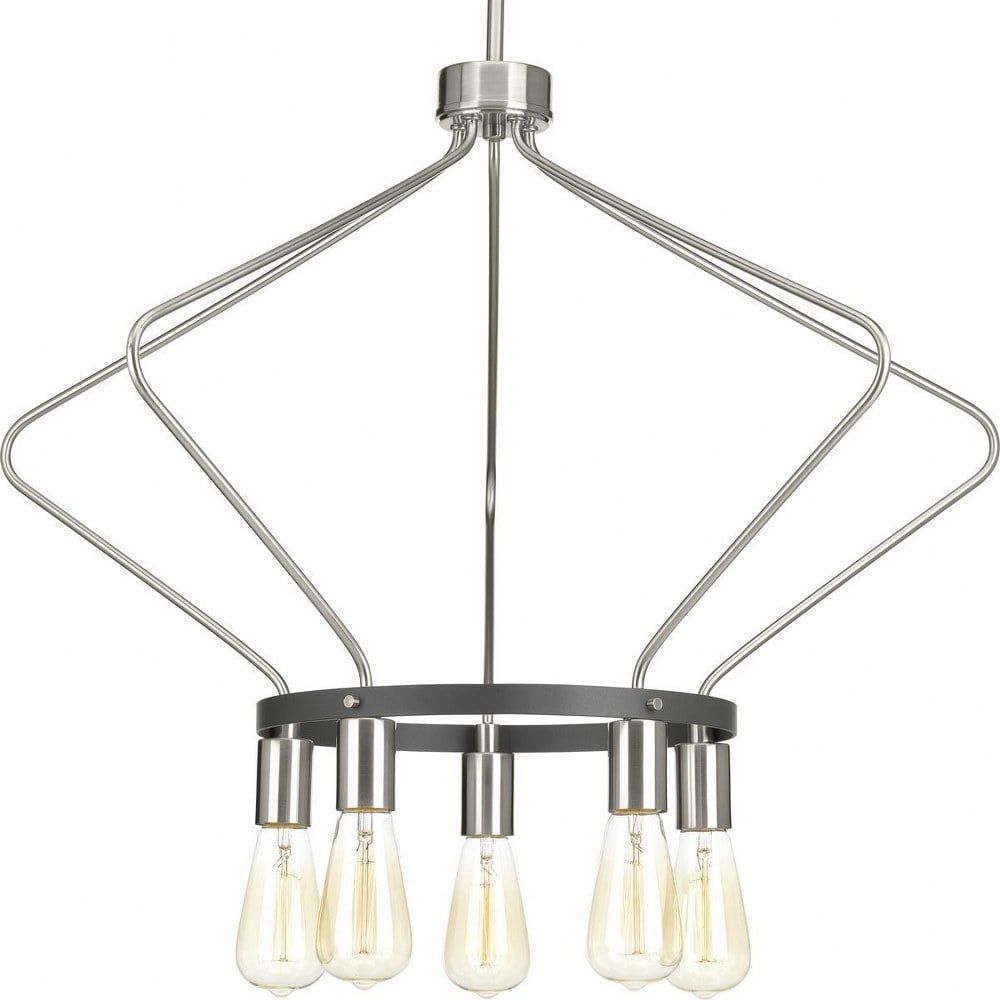 Brushed Nickel Modern Wire Basket Five-Light Chandelier