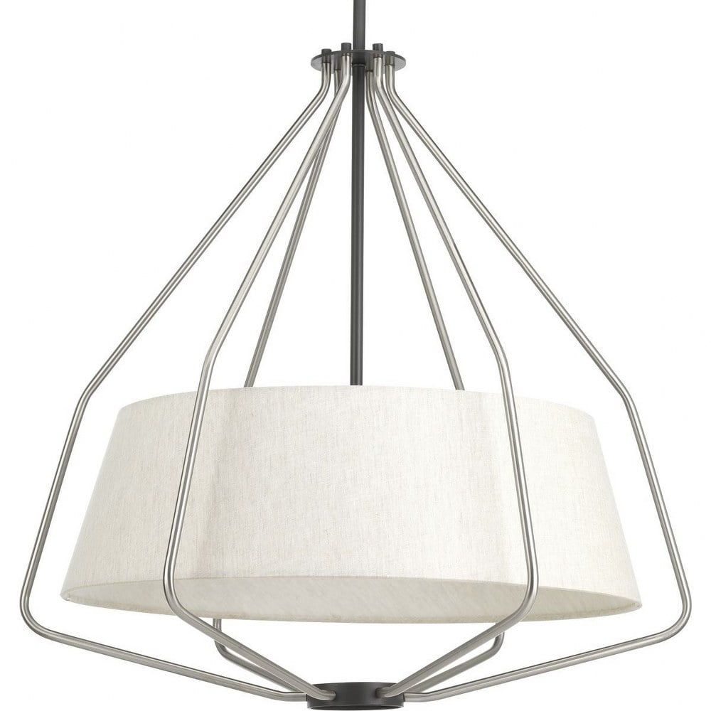 Brushed Nickel 24" Wide Drum Pendant Light with Linen Shade