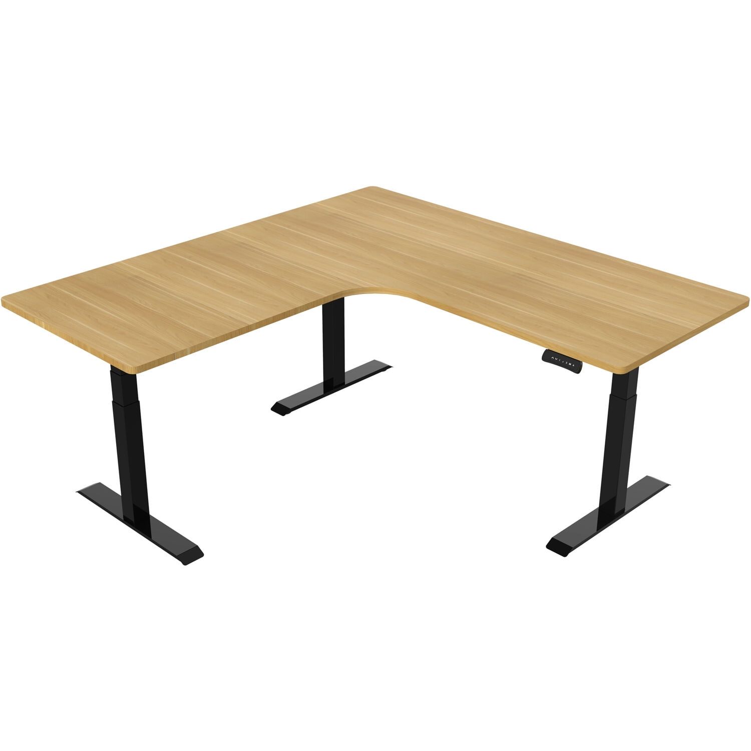 Natural and Black L-Shaped Adjustable Standing Desk with USB Port