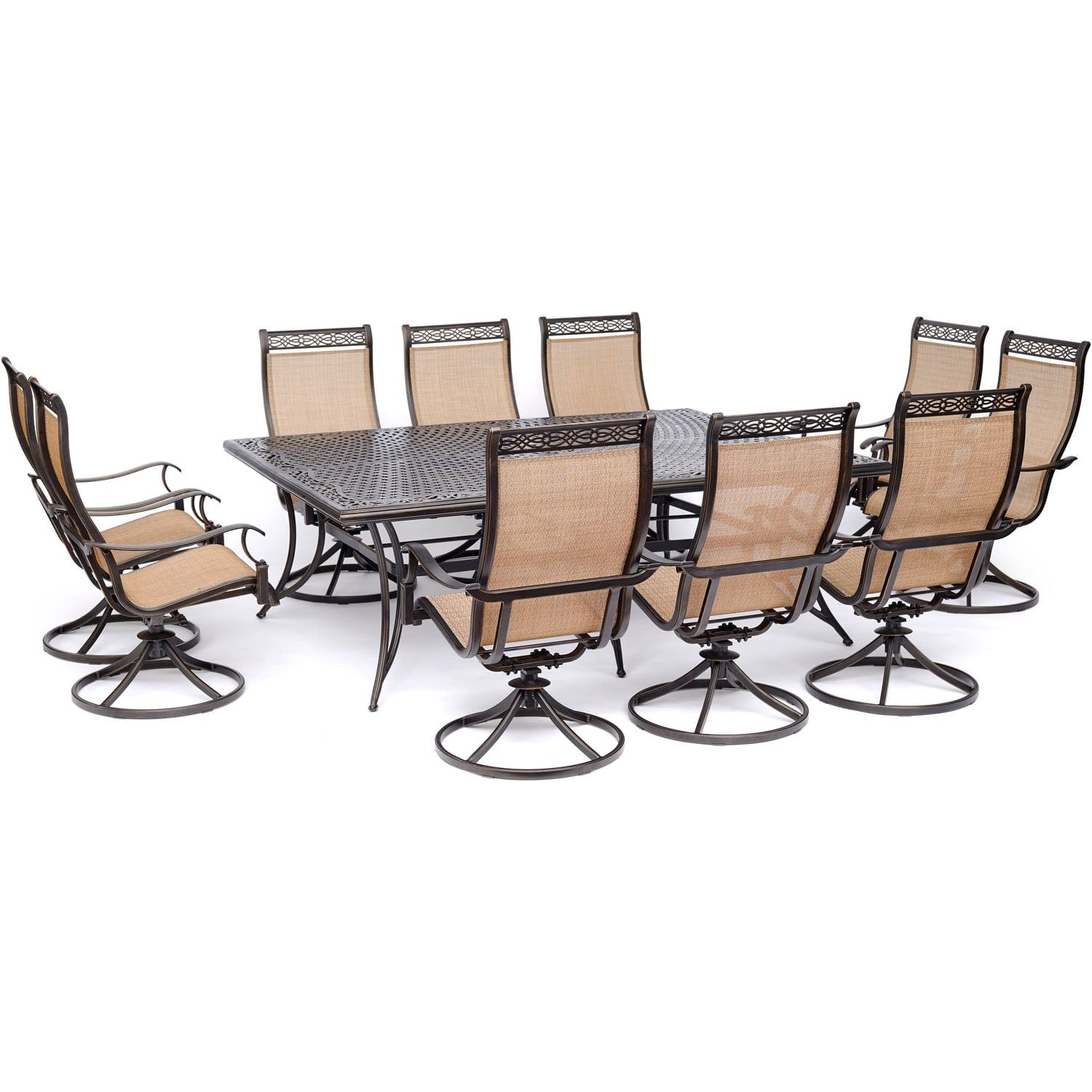 Cedar 11-Piece Aluminum Outdoor Dining Set with Swivel Rockers