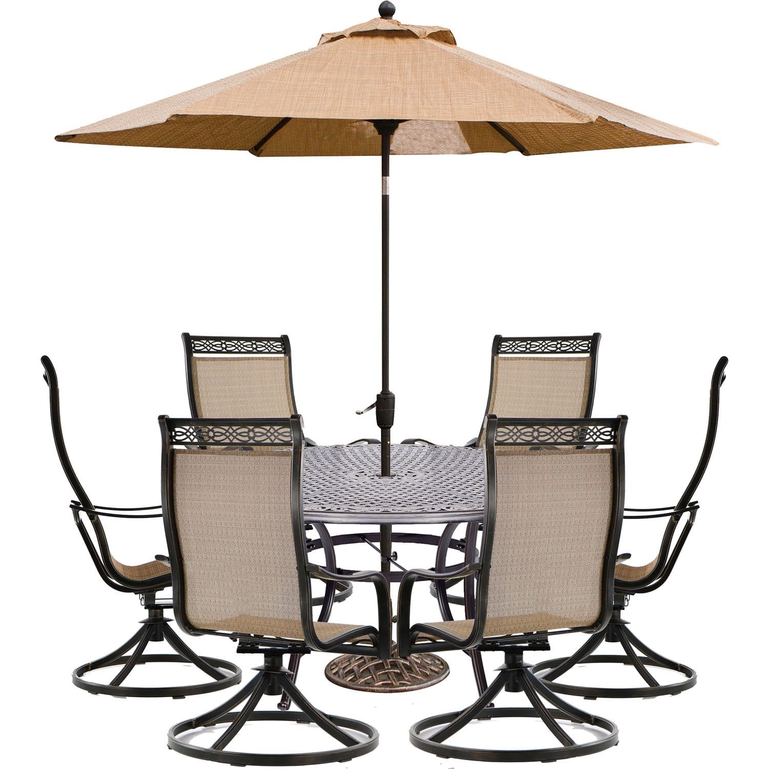 Bronze Cast Aluminum 6-Person Outdoor Dining Set with Umbrella