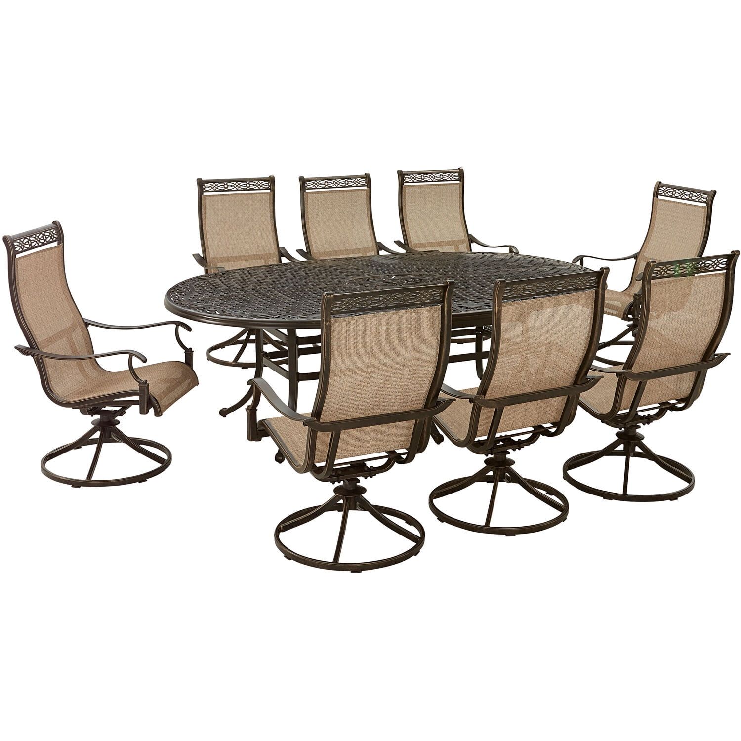 Bronze 9-Piece Outdoor Dining Set with Swivel Rockers