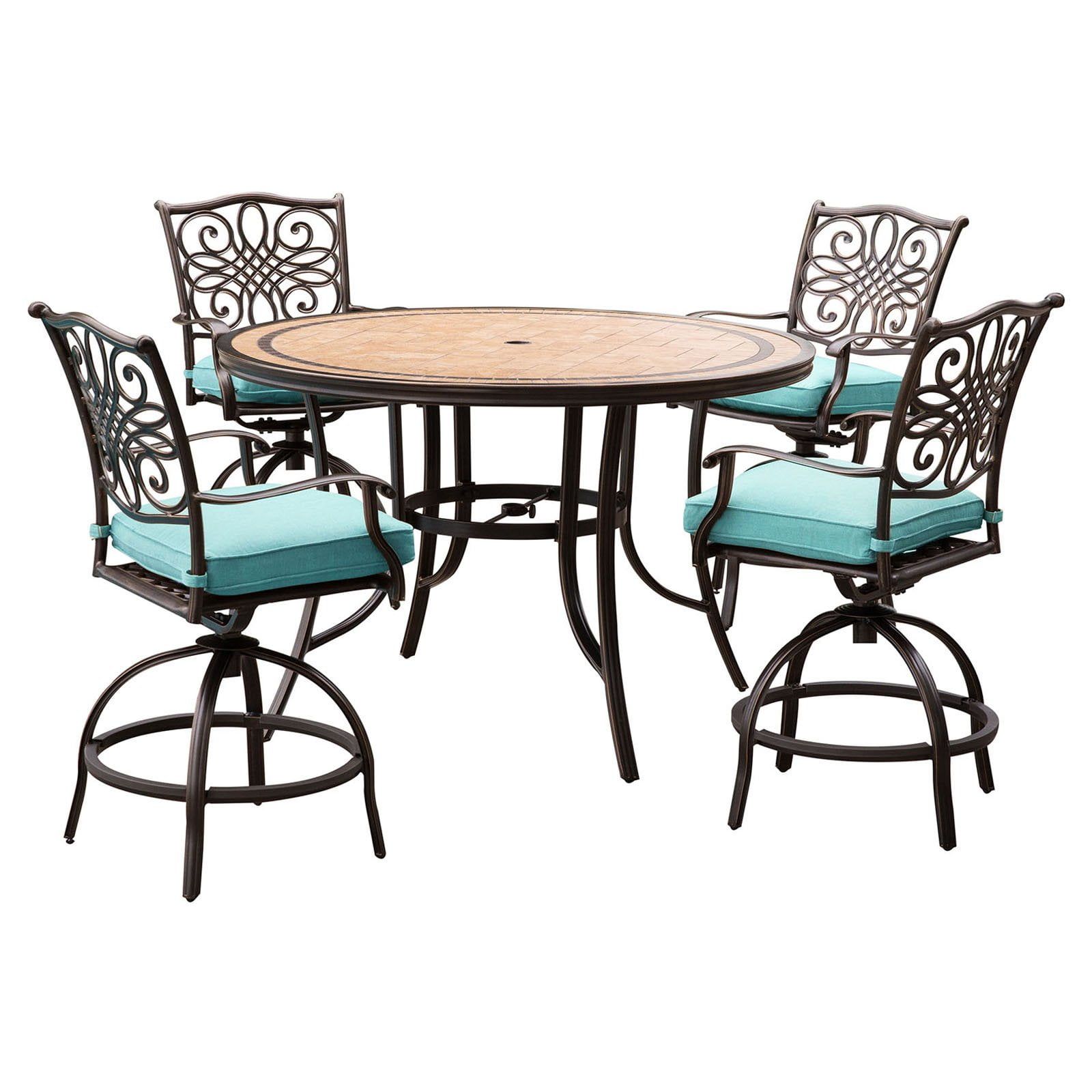 Monaco Blue 5-Piece High-Dining Set with Swivel Chairs