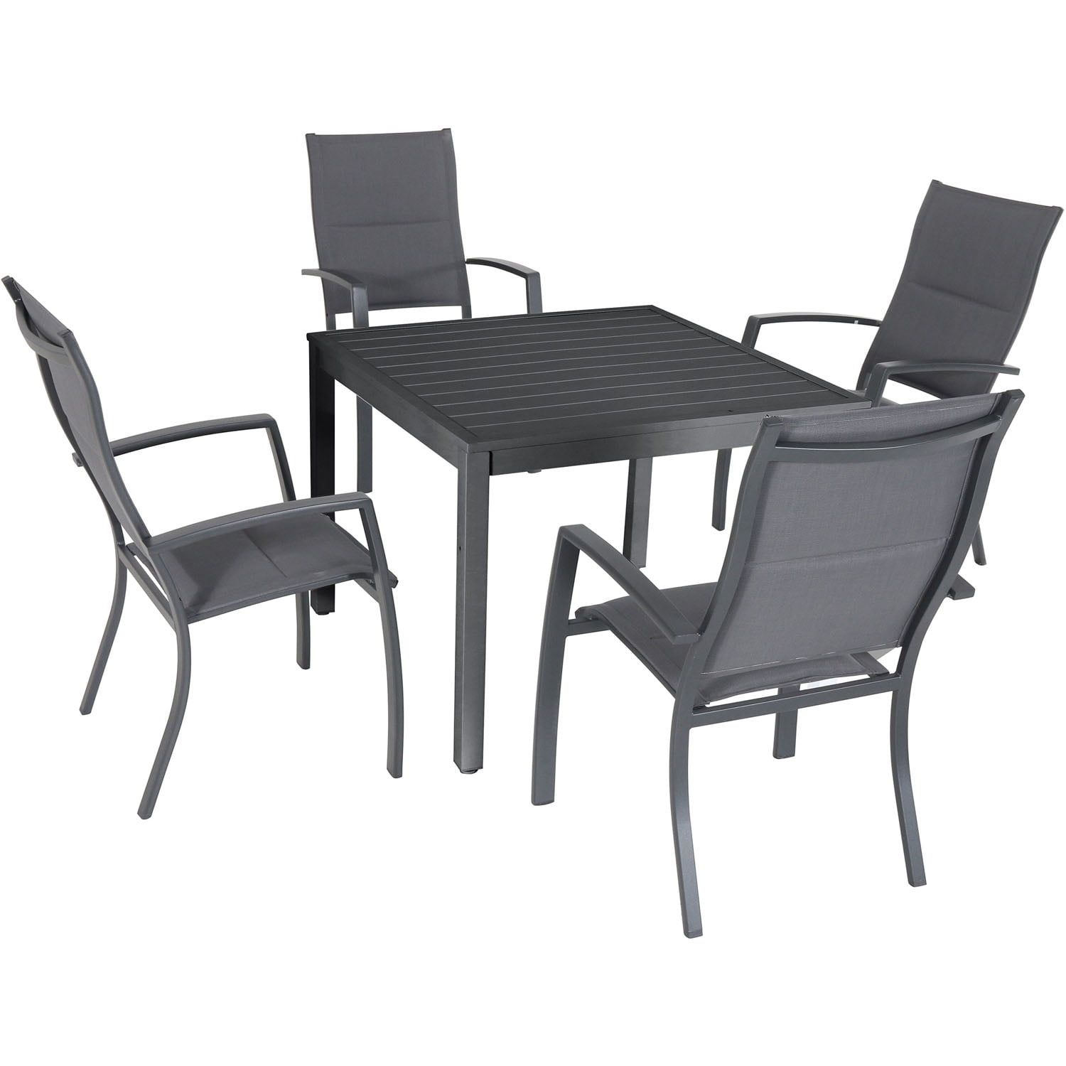 Naples Gray Aluminum 5-Piece Outdoor Dining Set with Padded Sling Chairs